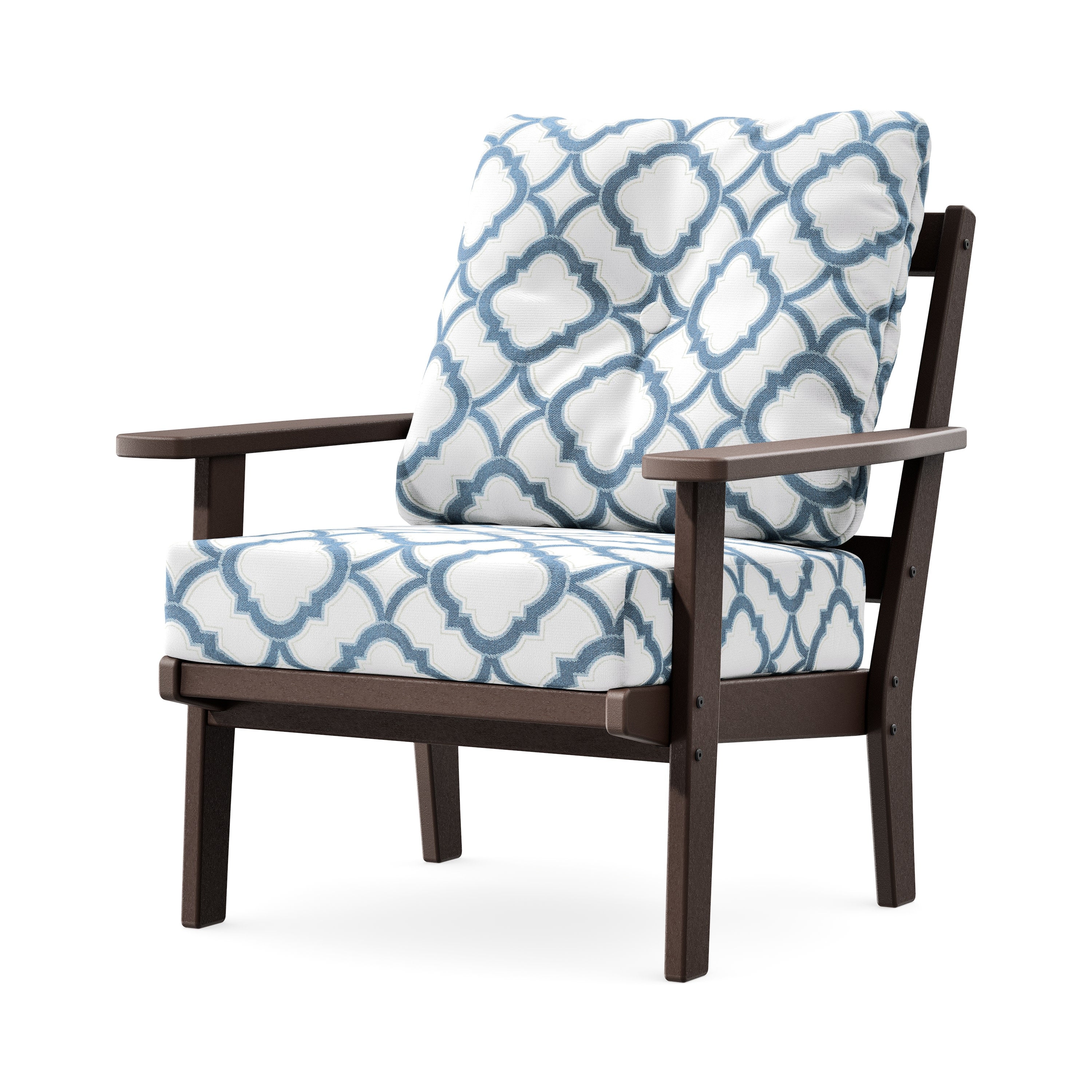 Prairie Deep Seating Chair in Mahogany / Trellis Sky Blue