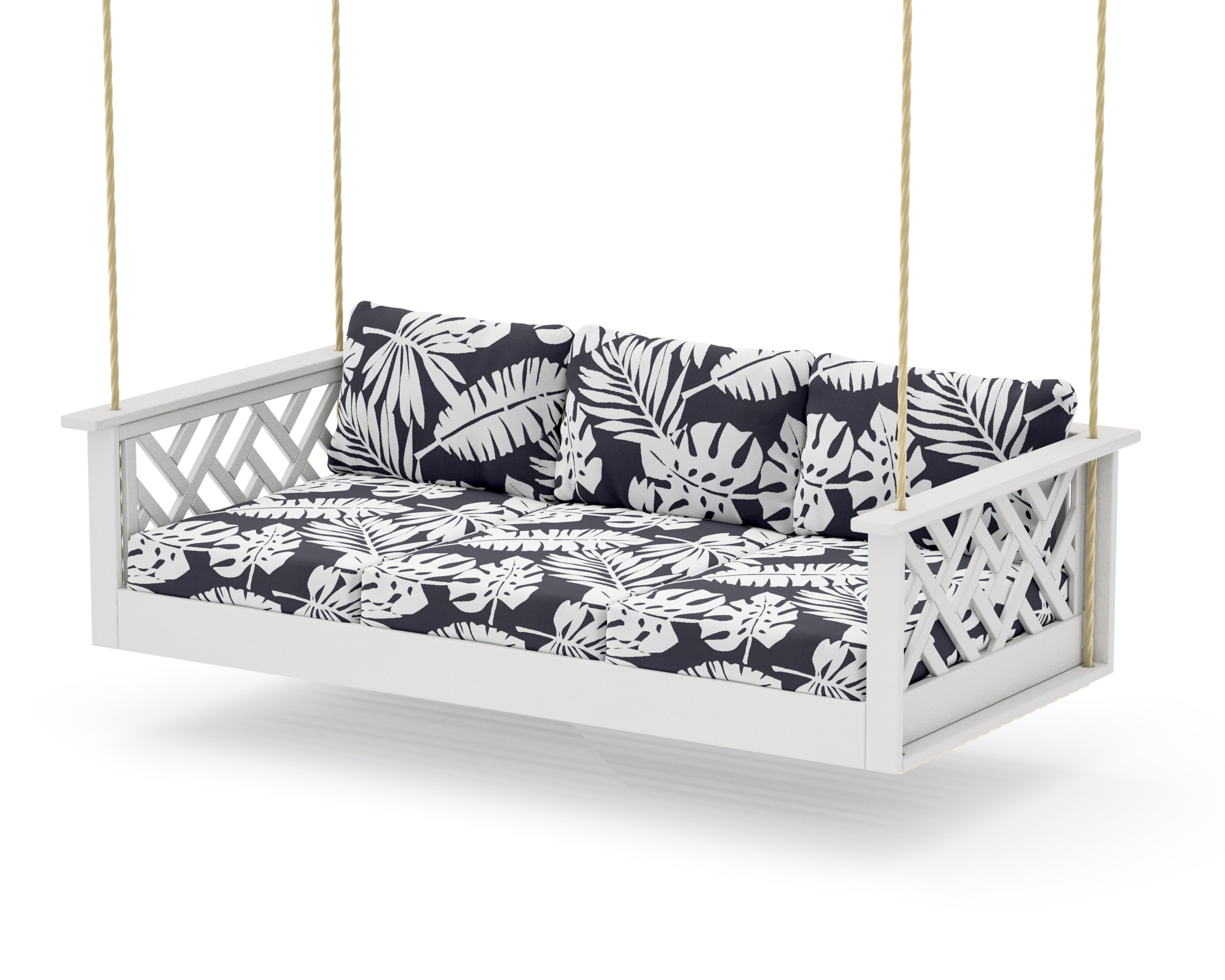 Chippendale Daybed Swing in Vintage White / Leaf Navy
