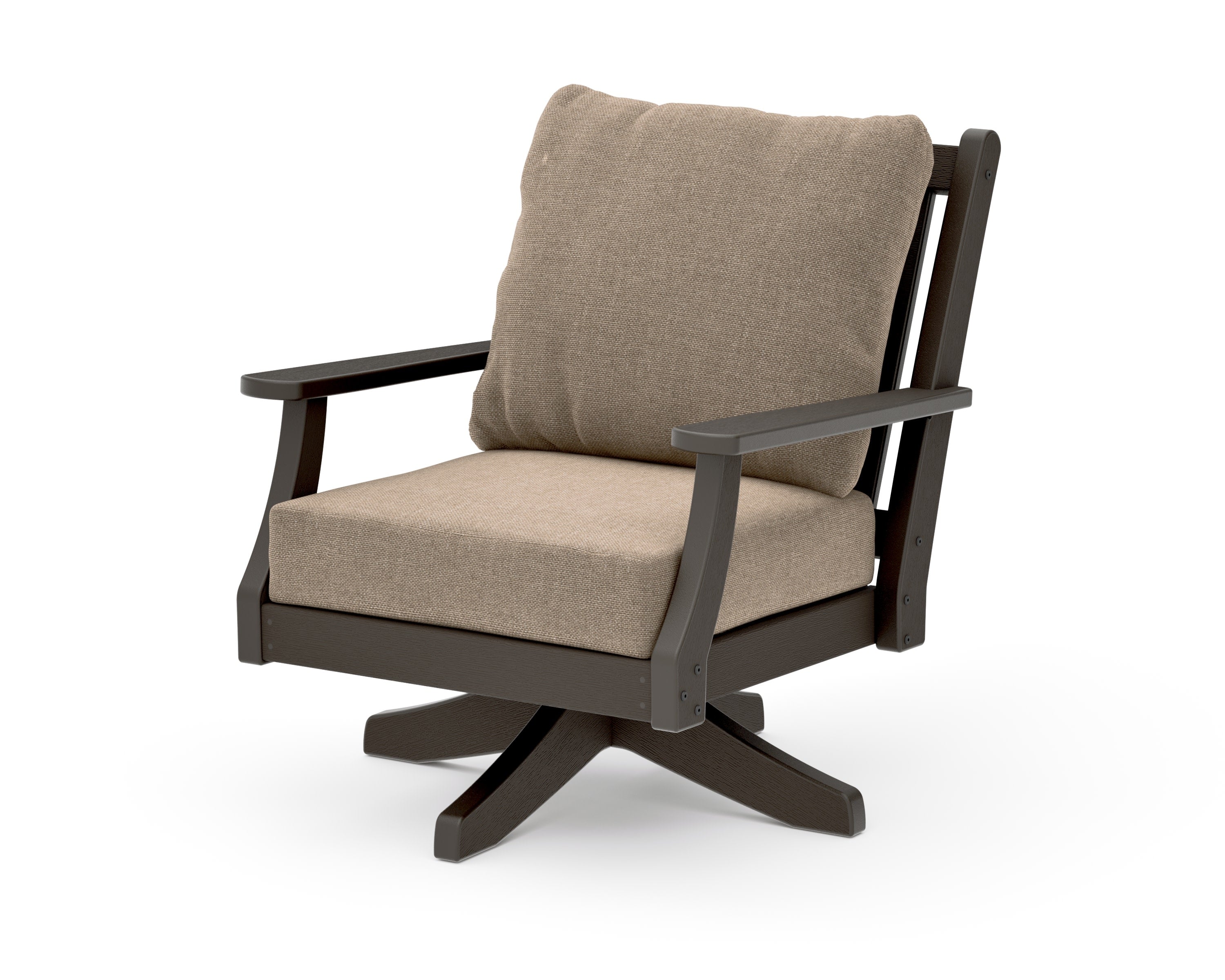 Wovendale Deep Seating Swivel Chair in Vintage Coffee / Spiced Burlap