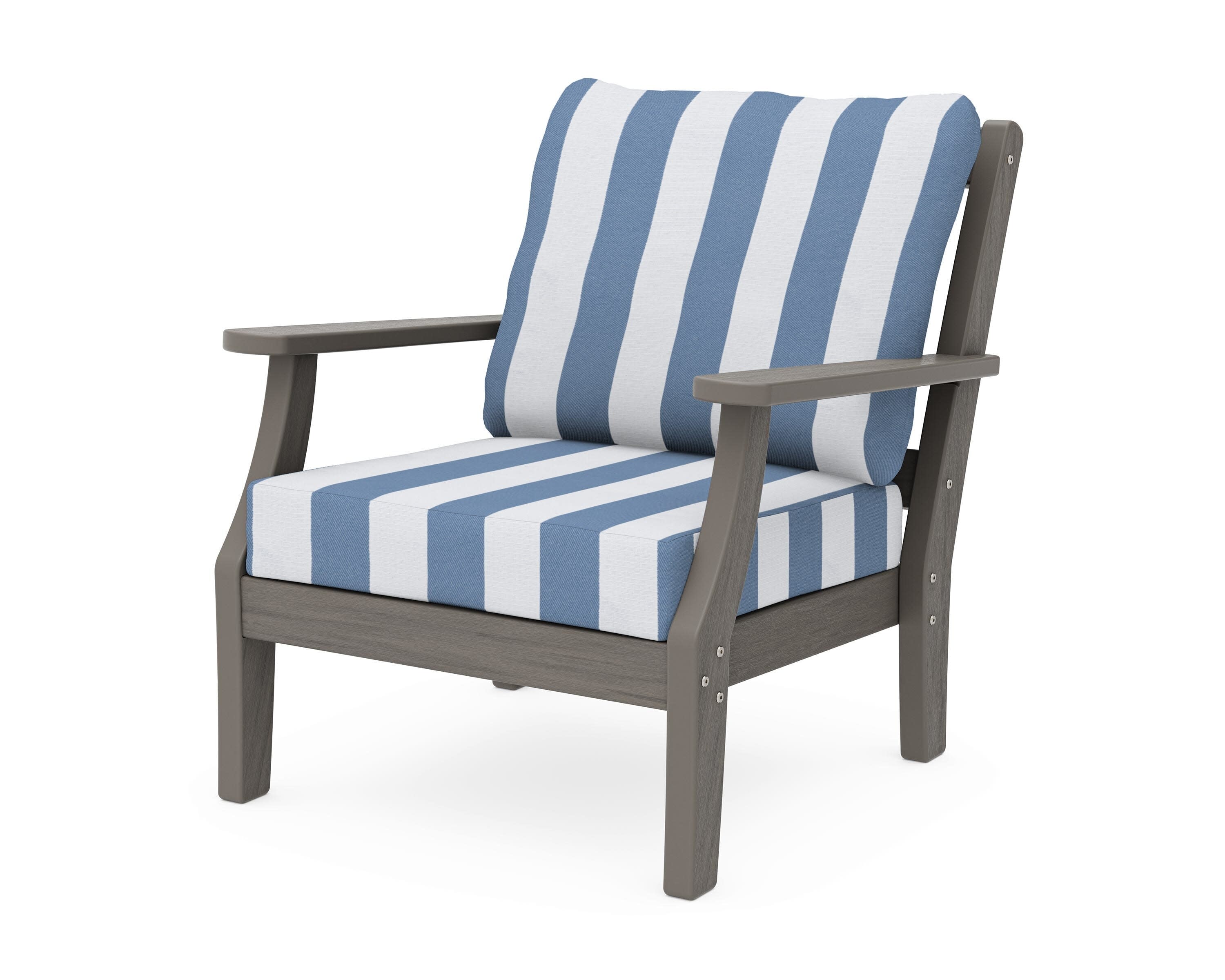 Chinoiserie Deep Seating Chair in Driftwood / Cabana Stripe Sky Blue
