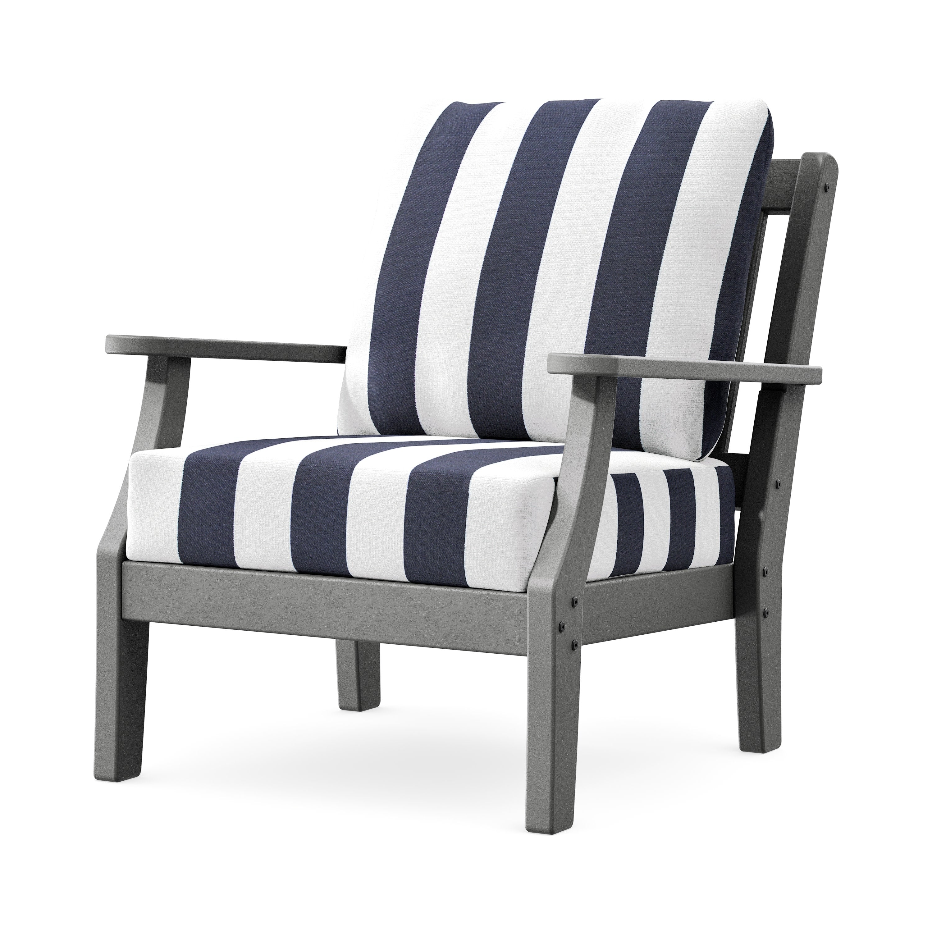 Chinoiserie Deep Seating Chair in Slate Grey / Cabana Stripe Navy