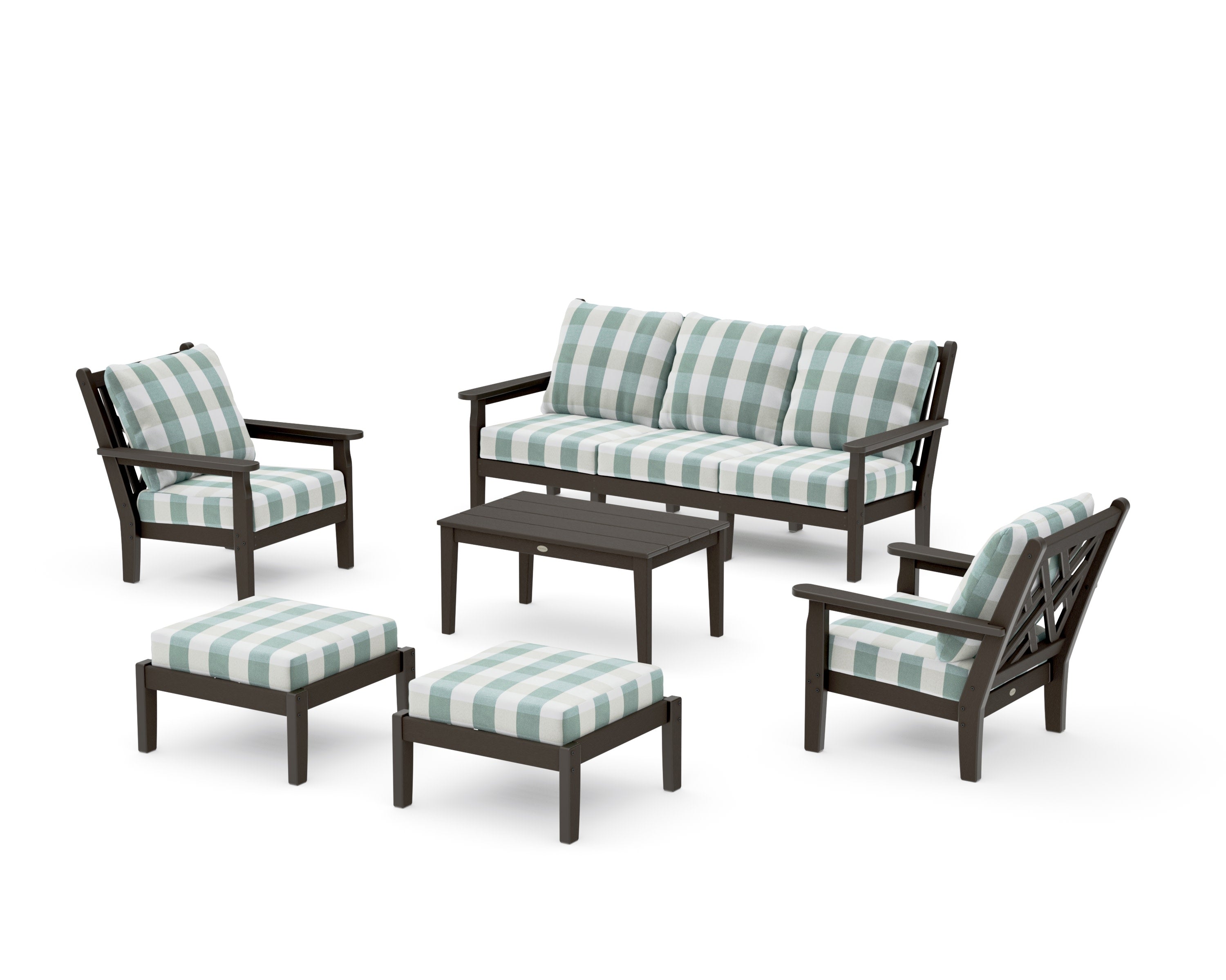 Chippendale 6-Piece Lounge Sofa Set in Vintage Coffee / Buffalo Plaid Glacier Spa
