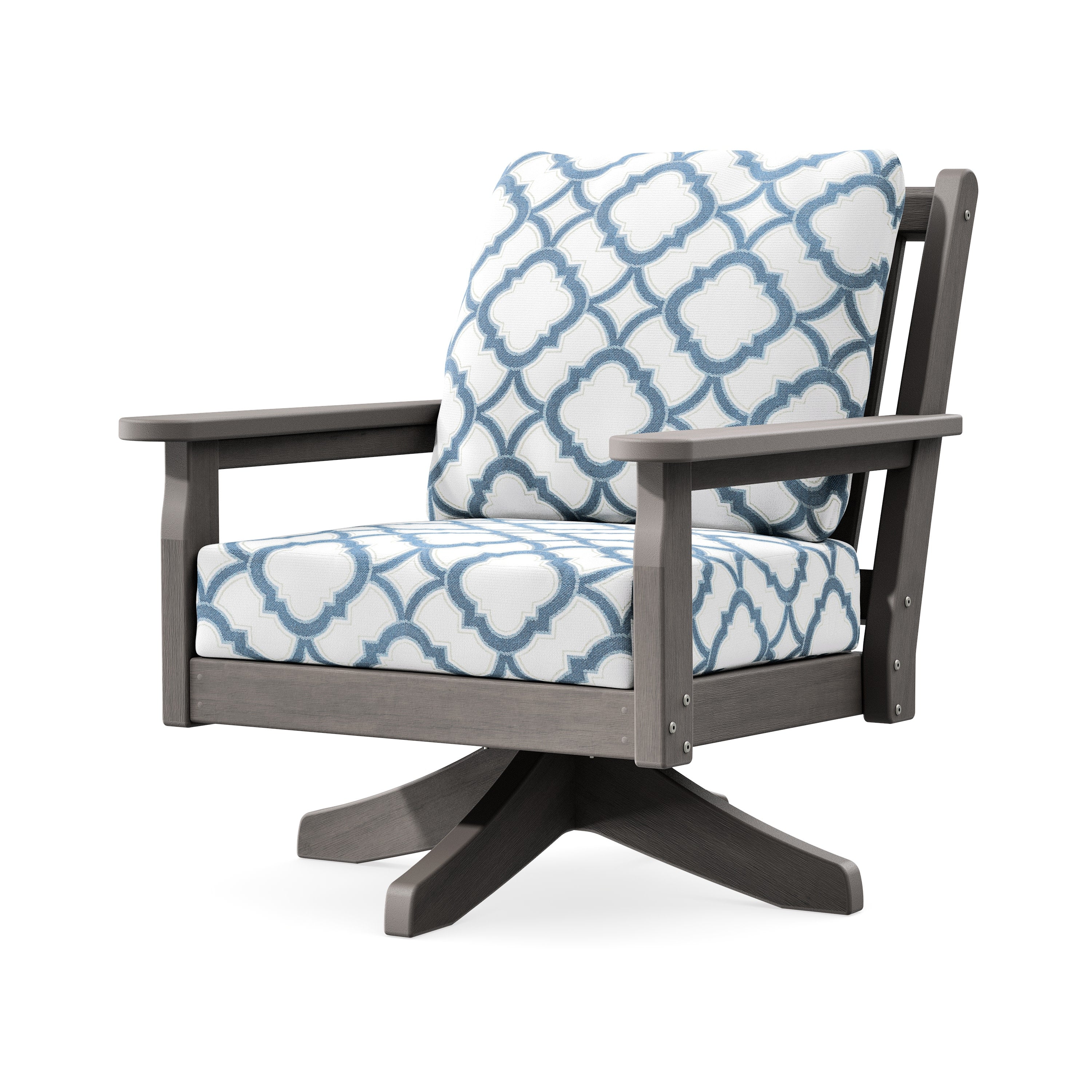 Chippendale Deep Seating Swivel Chair in Driftwood / Trellis Sky Blue