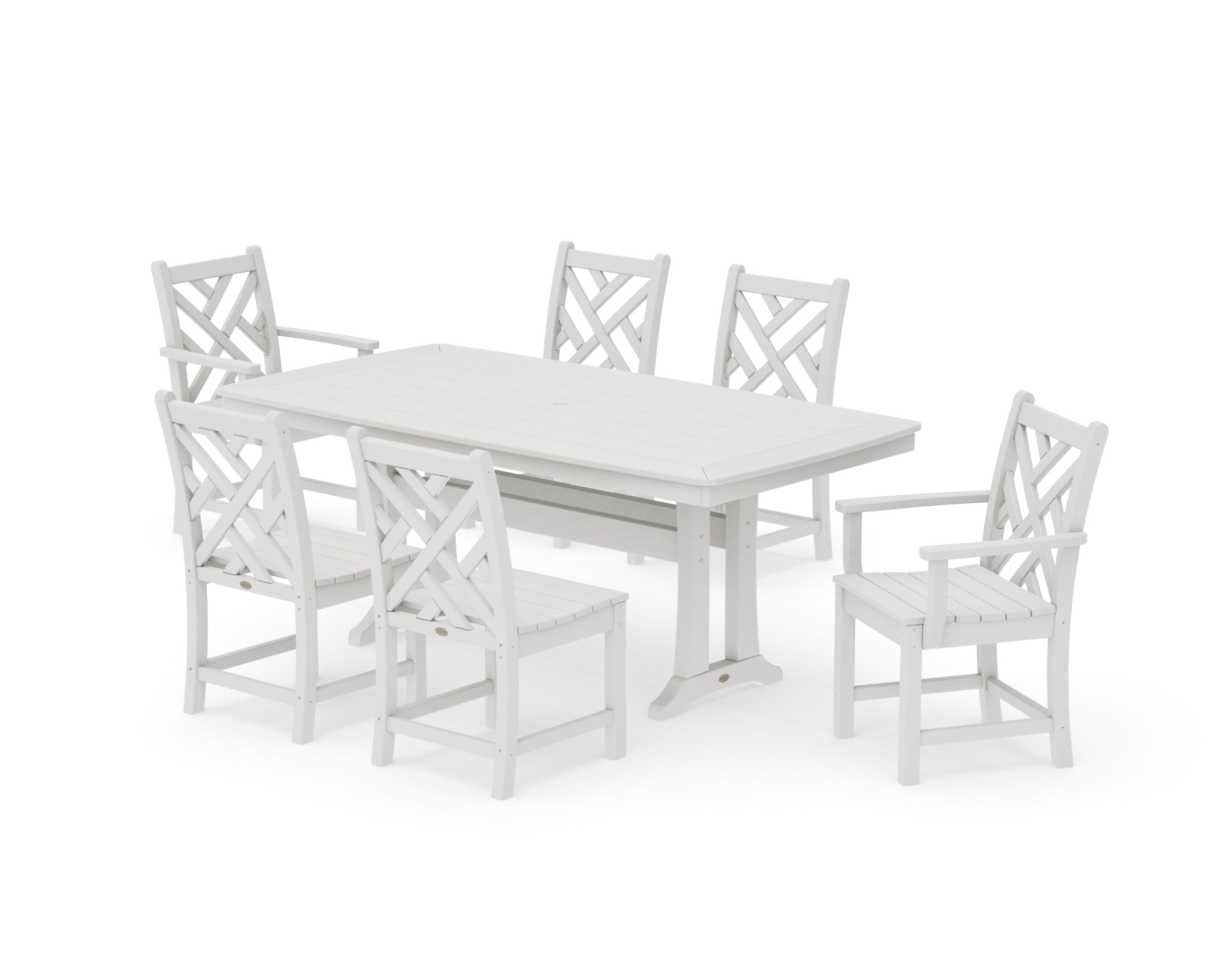 Chippendale 7-Piece Dining Set with Trestle Legs in Vintage White