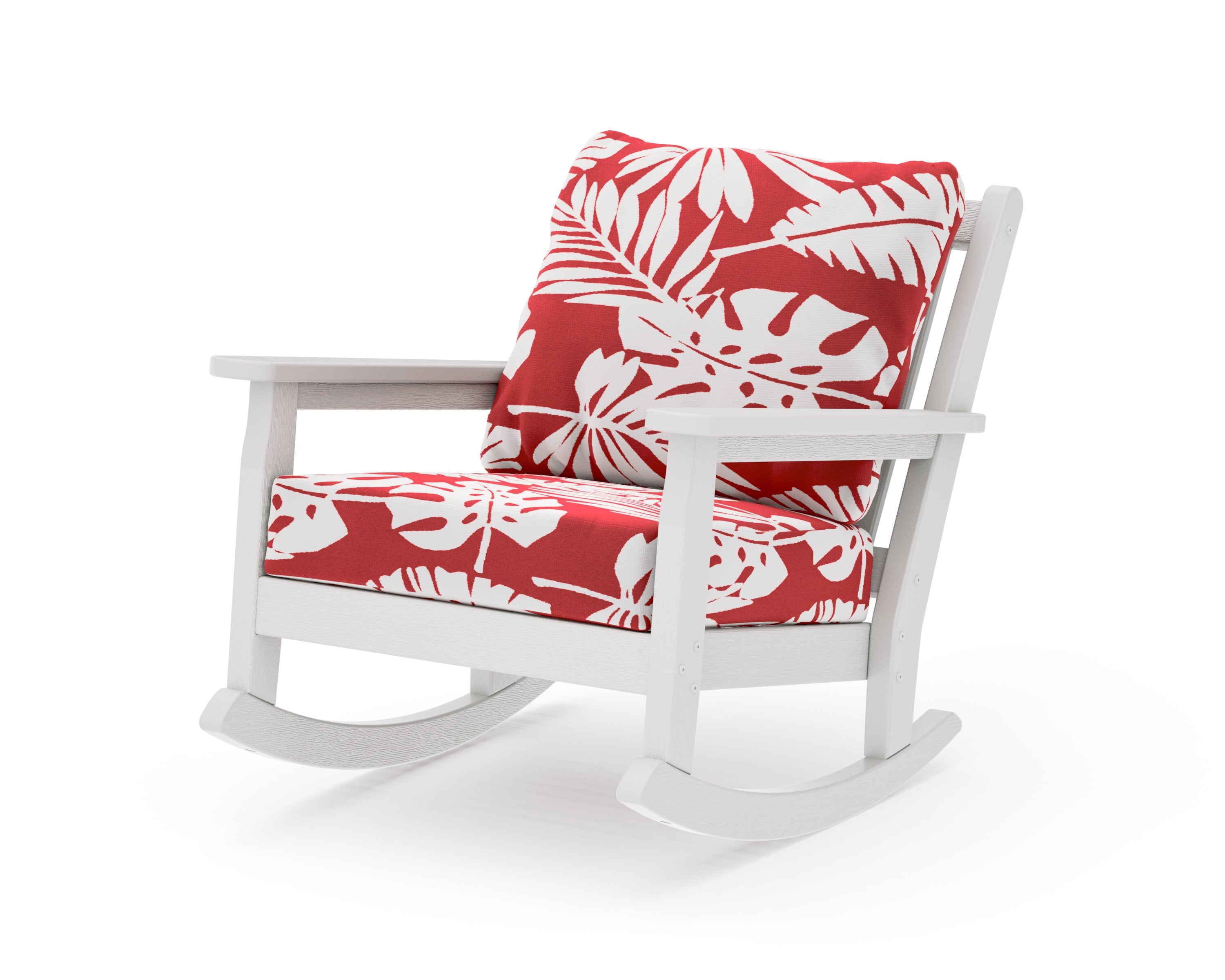 Chippendale Deep Seating Rocking Chair in Vintage White / Leaf Crimson