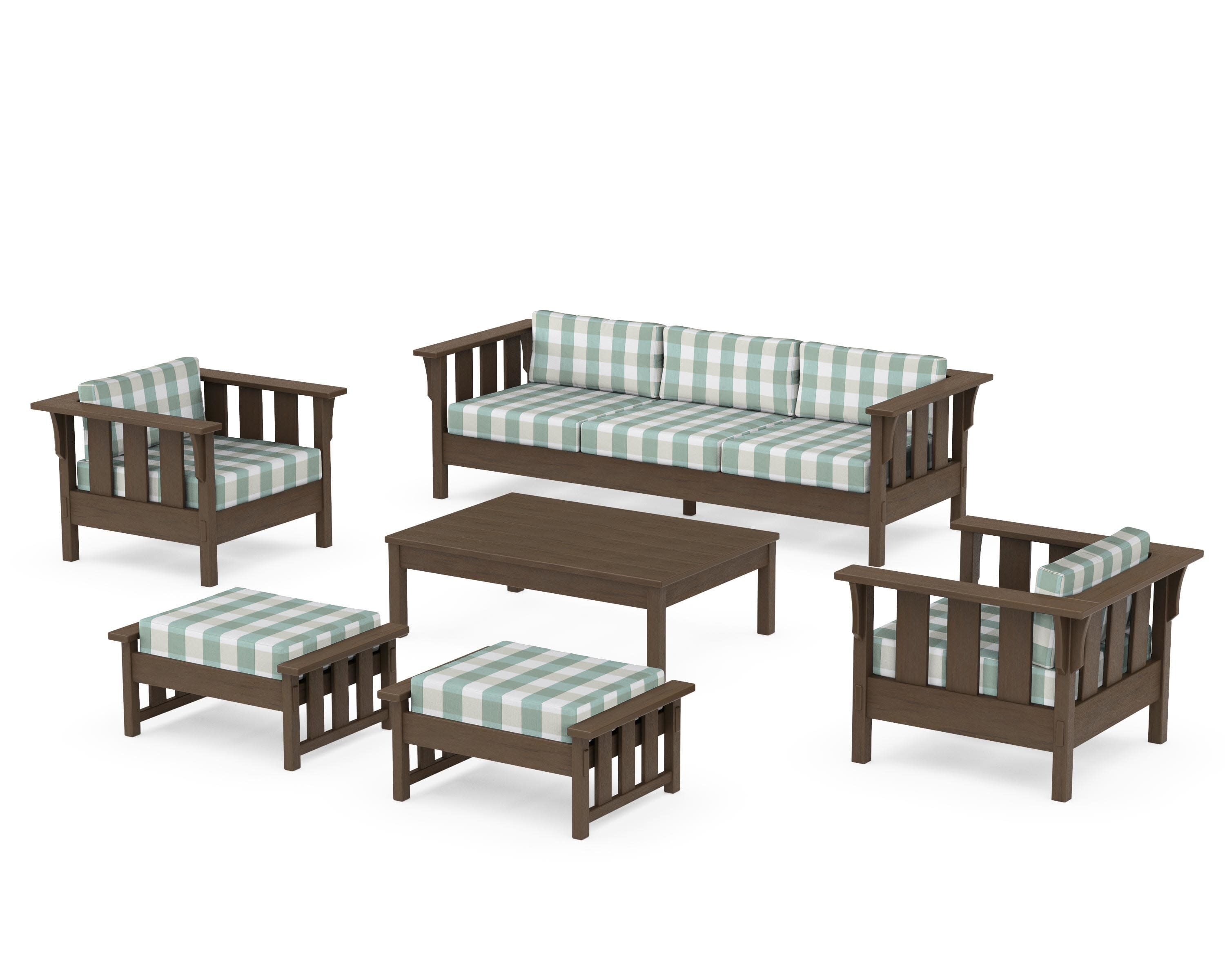 Acadia 6-Piece Lounge Sofa Set in Kona / Buffalo Plaid Glacier Spa