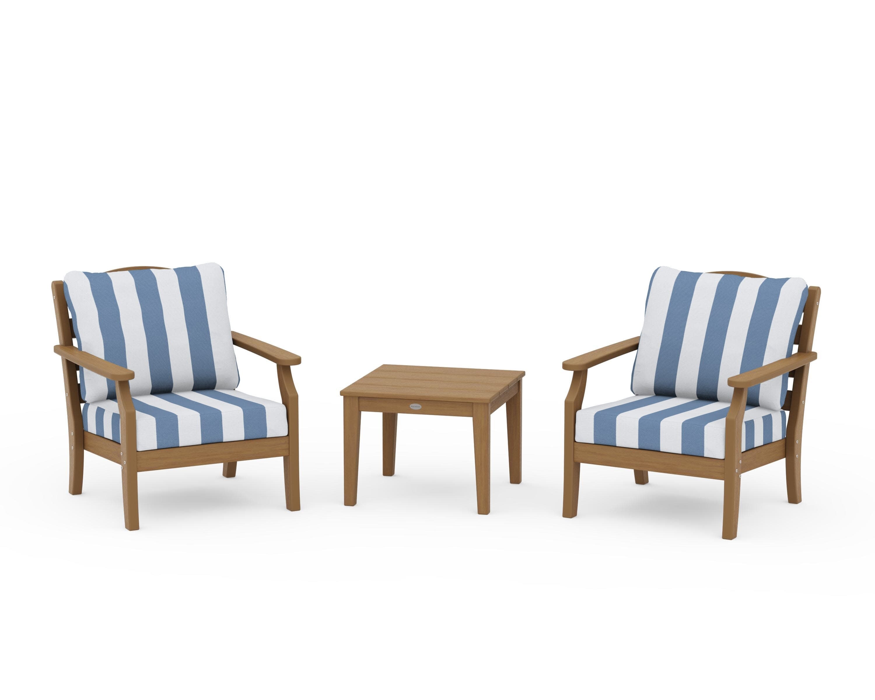 Savannah 3-Piece Deep Seating Set in Natural / Cabana Stripe Sky Blue