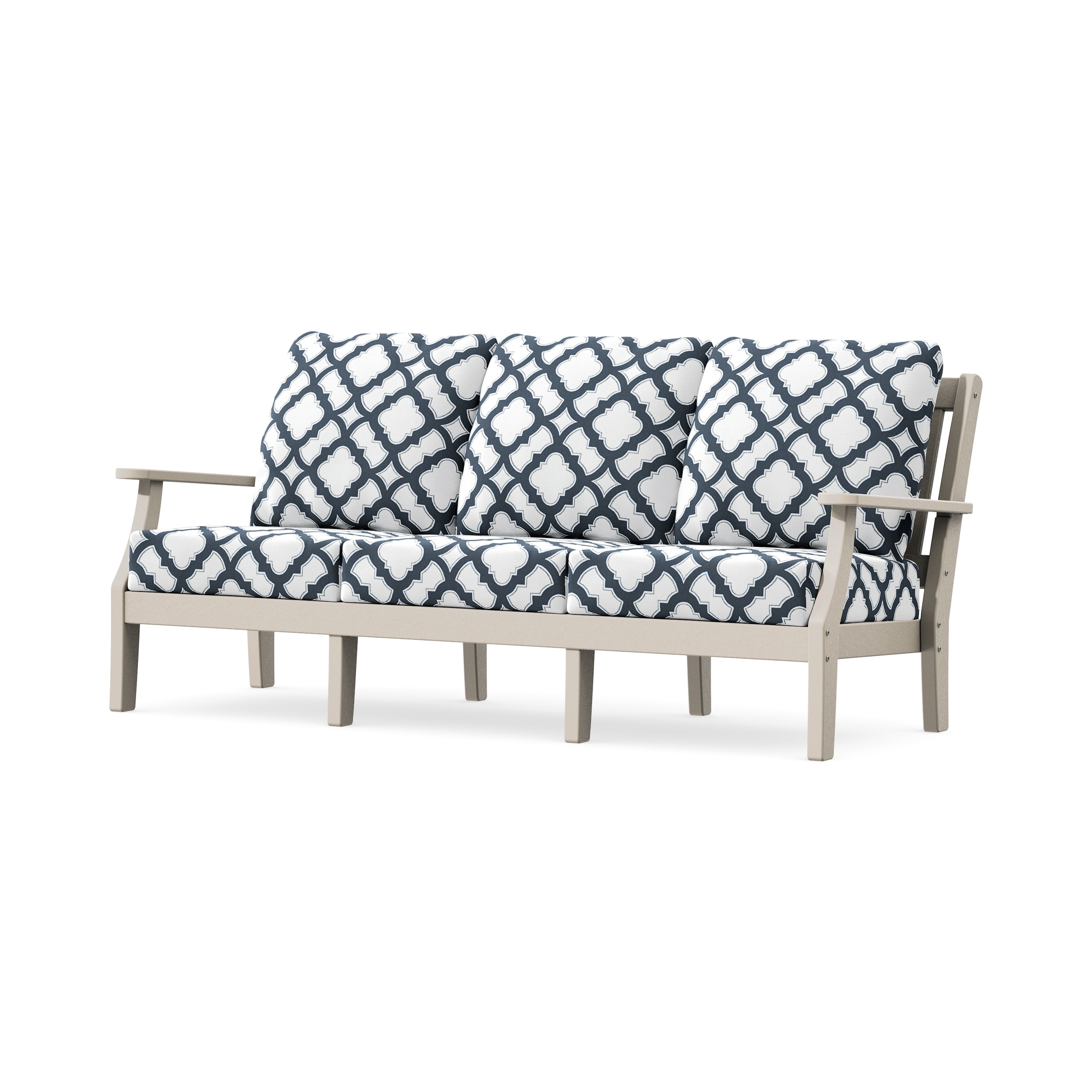 Chinoiserie Deep Seating Sofa in Sand / Trellis Marine Indigo