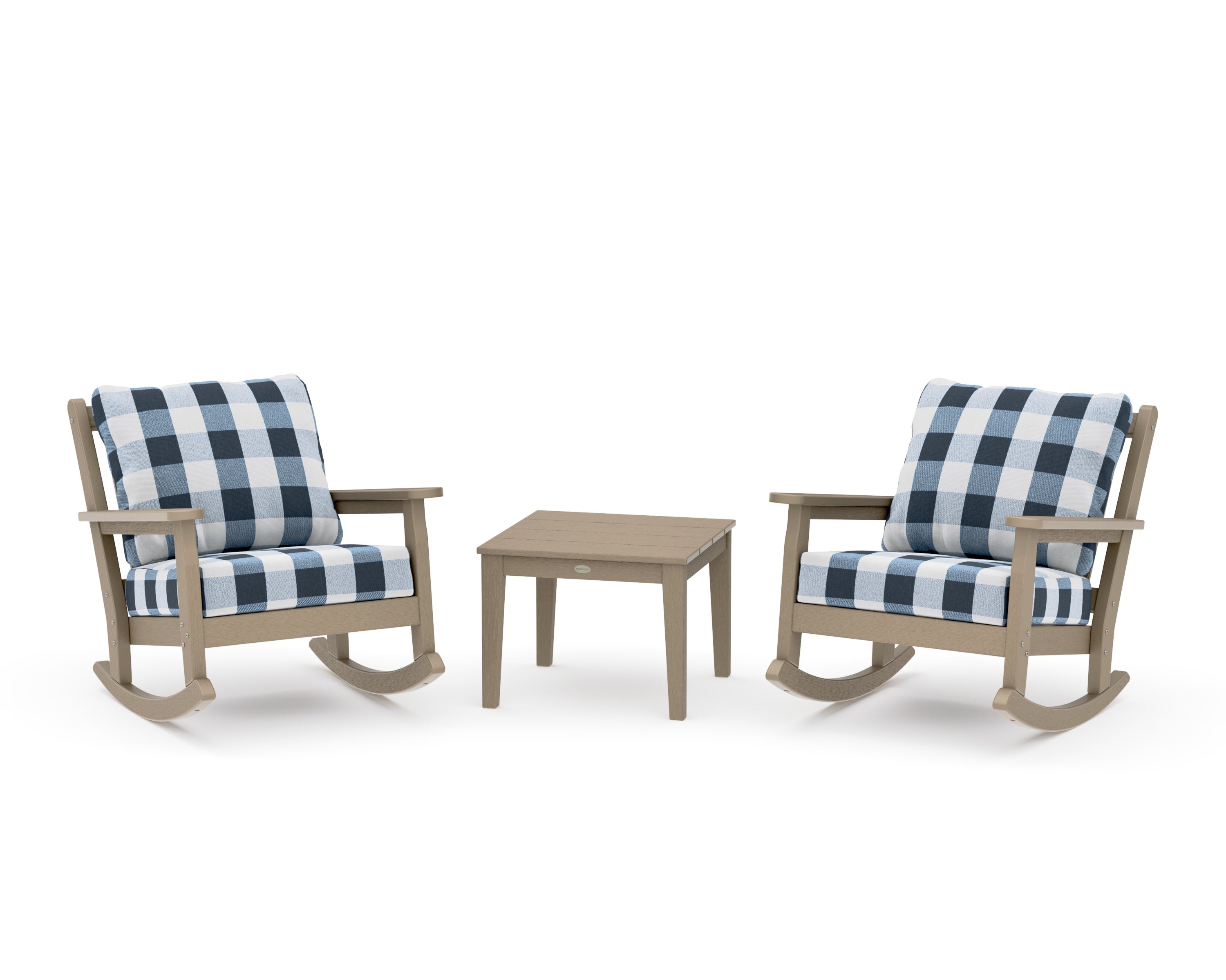 Chippendale 3-Piece Deep Seating Rocker Set in Vintage Sahara / Buffalo Plaid Marine Indigo