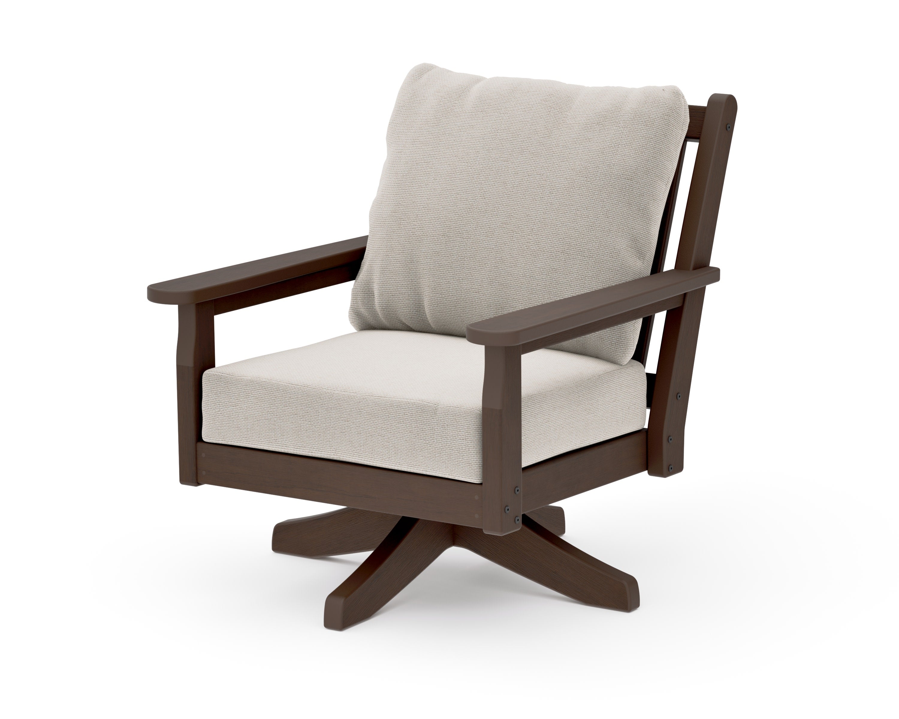 Chippendale Deep Seating Swivel Chair in Kona / Dune Burlap
