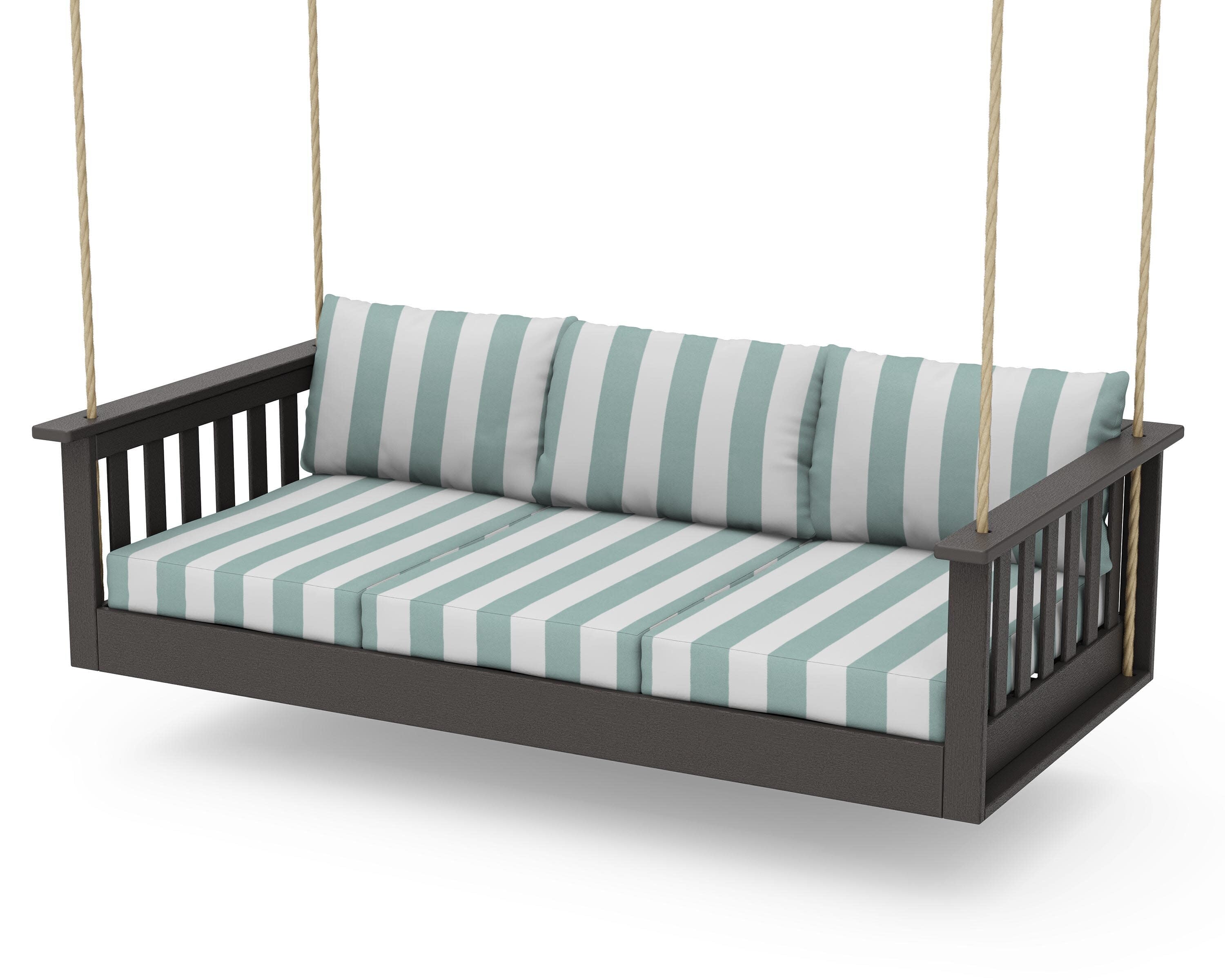 Vineyard Daybed Swing in Vintage Coffee / Cabana Stripe Glacier Spa