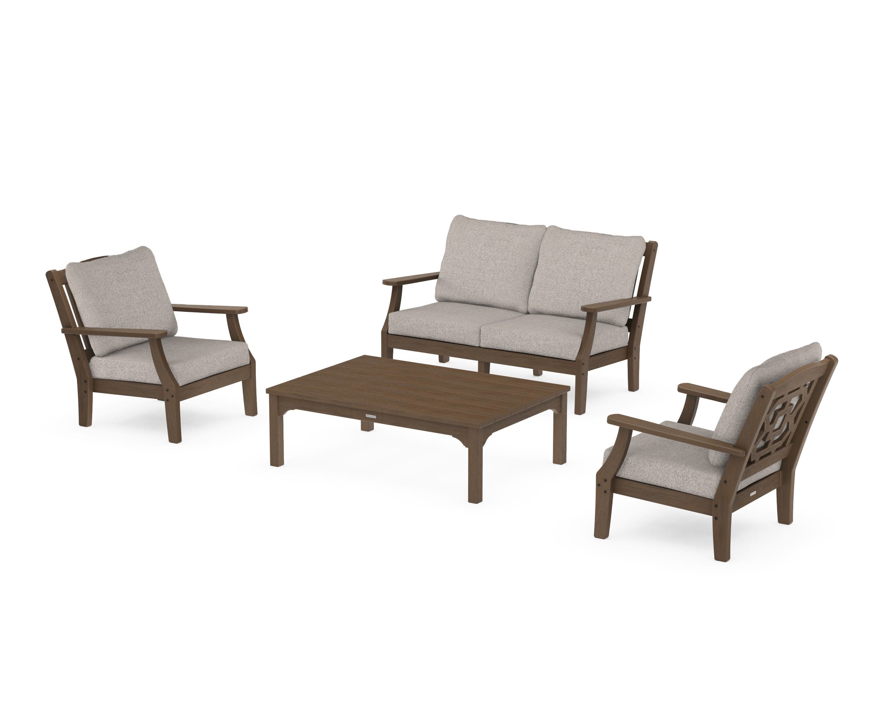 Chinoiserie 4-Piece Deep Seating Set with Loveseat in Kona / Weathered Tweed