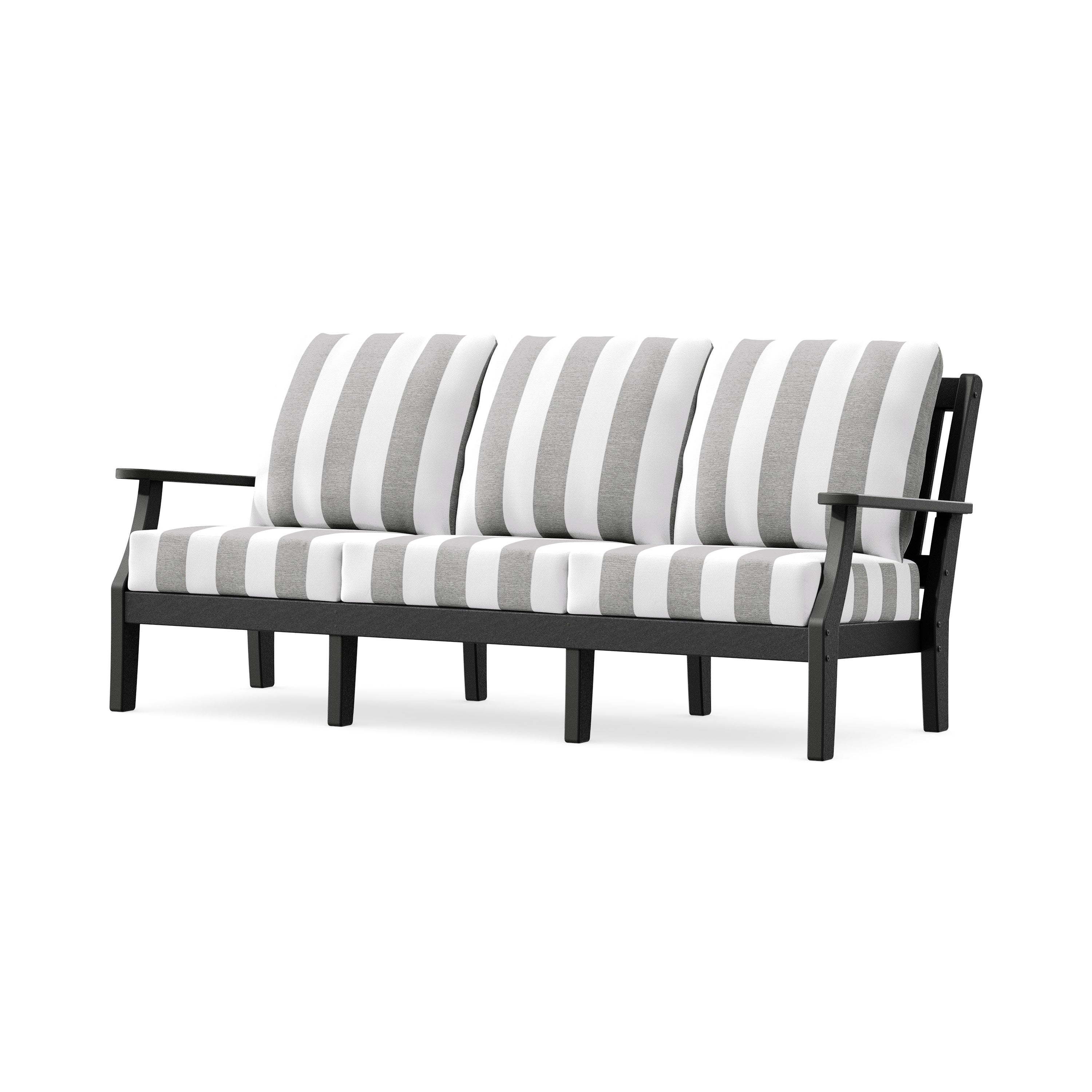Chinoiserie Deep Seating Sofa in Black / Cabana Stripe Grey Mist