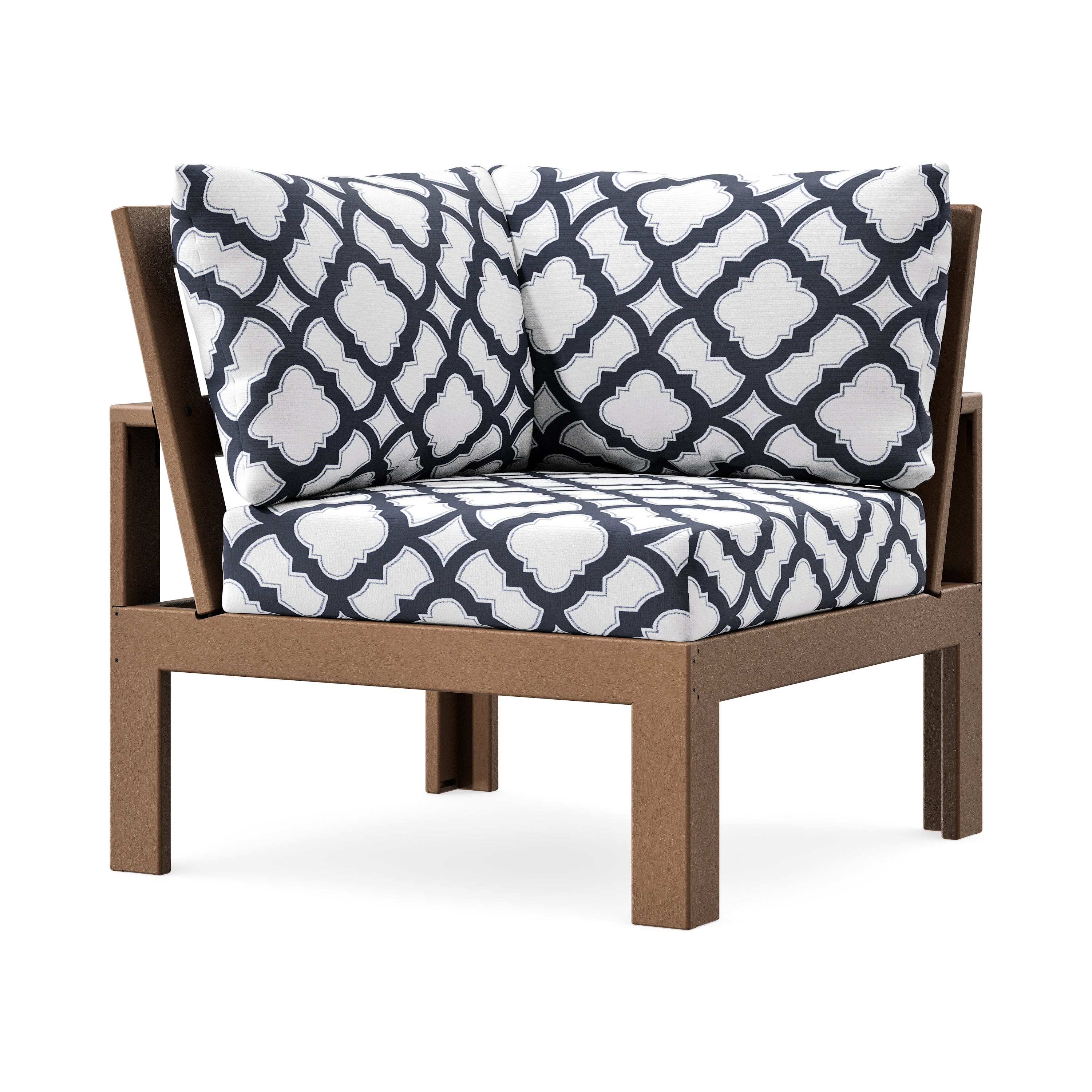 Modular Corner Chair in Teak / Trellis Navy
