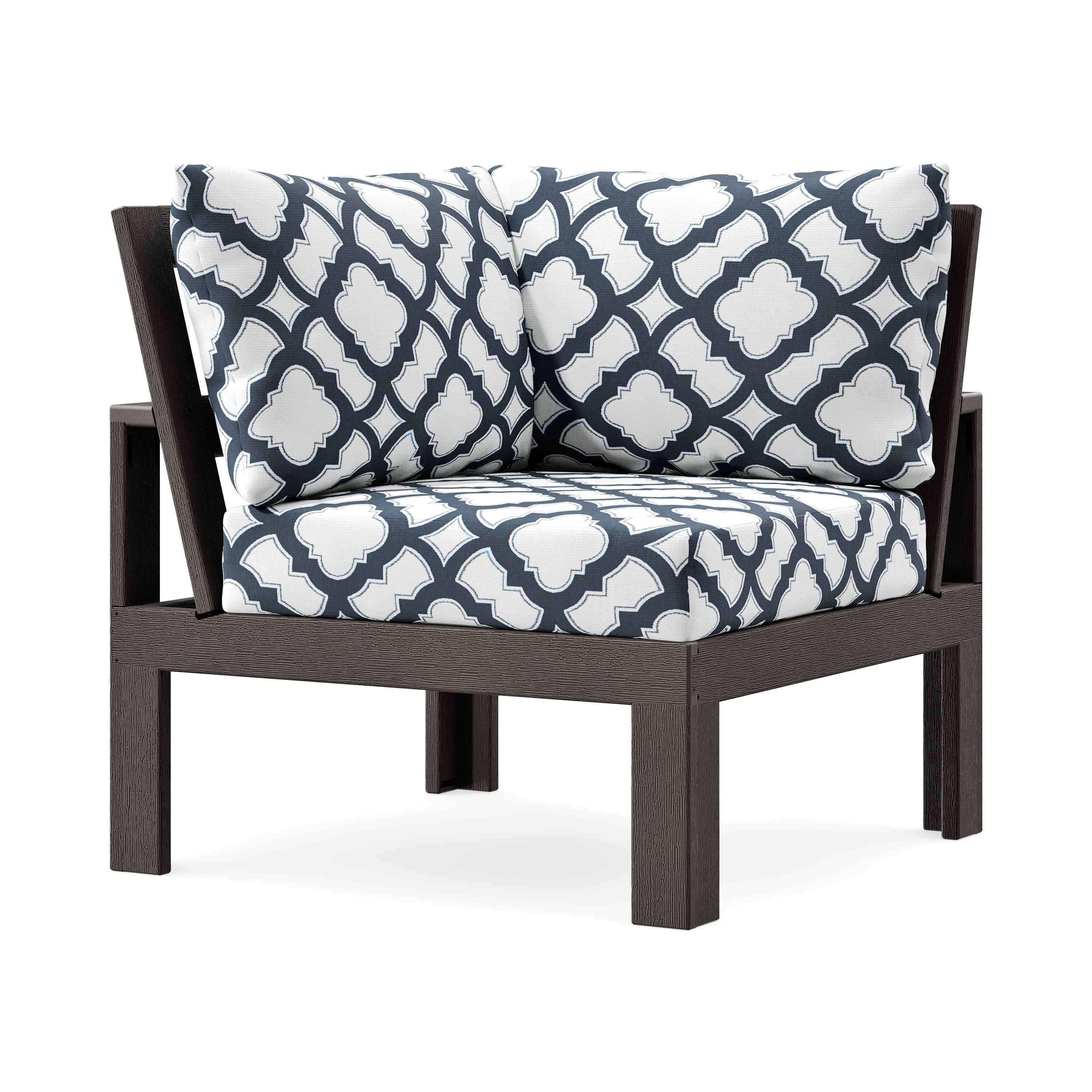 Modular Corner Chair in Vintage Coffee / Trellis Marine Indigo