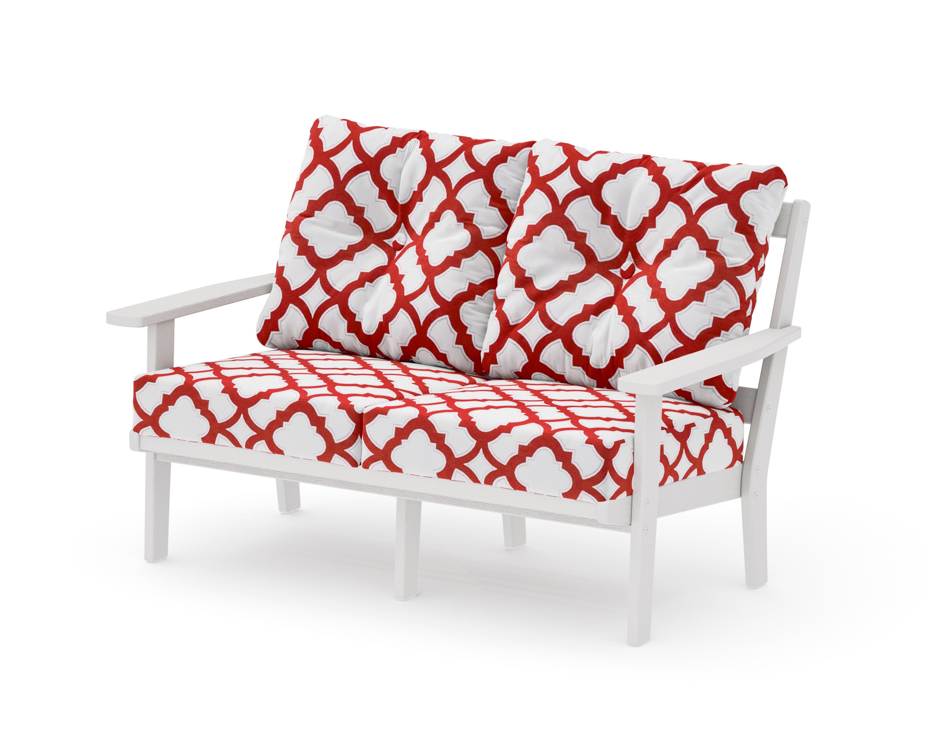Oxford Deep SeatingLoveseat in Vintage White / Trellis Crimson