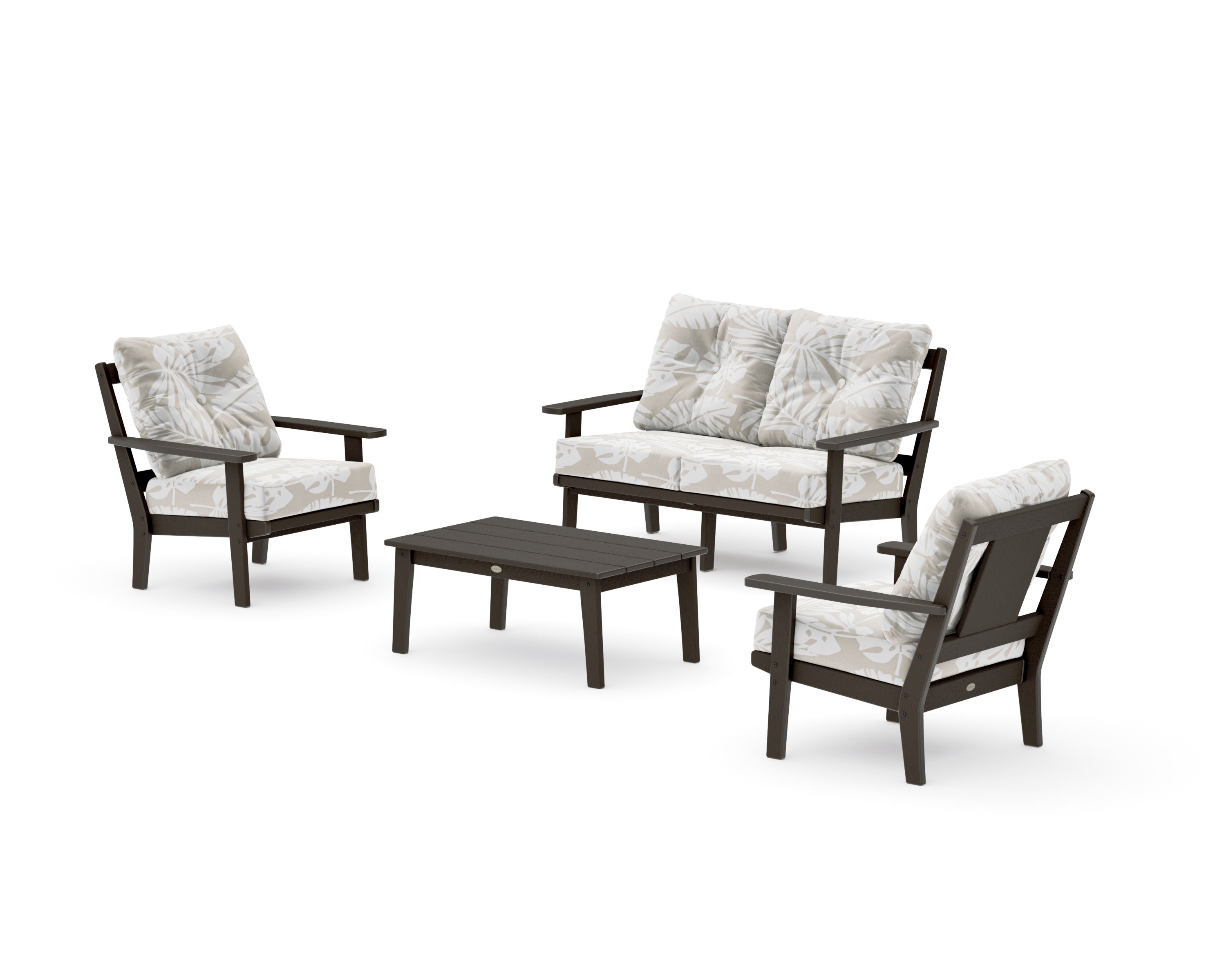 Prairie 4-Piece Deep Seating Set with Loveseat in Vintage Coffee / Leaf Dune Burlap