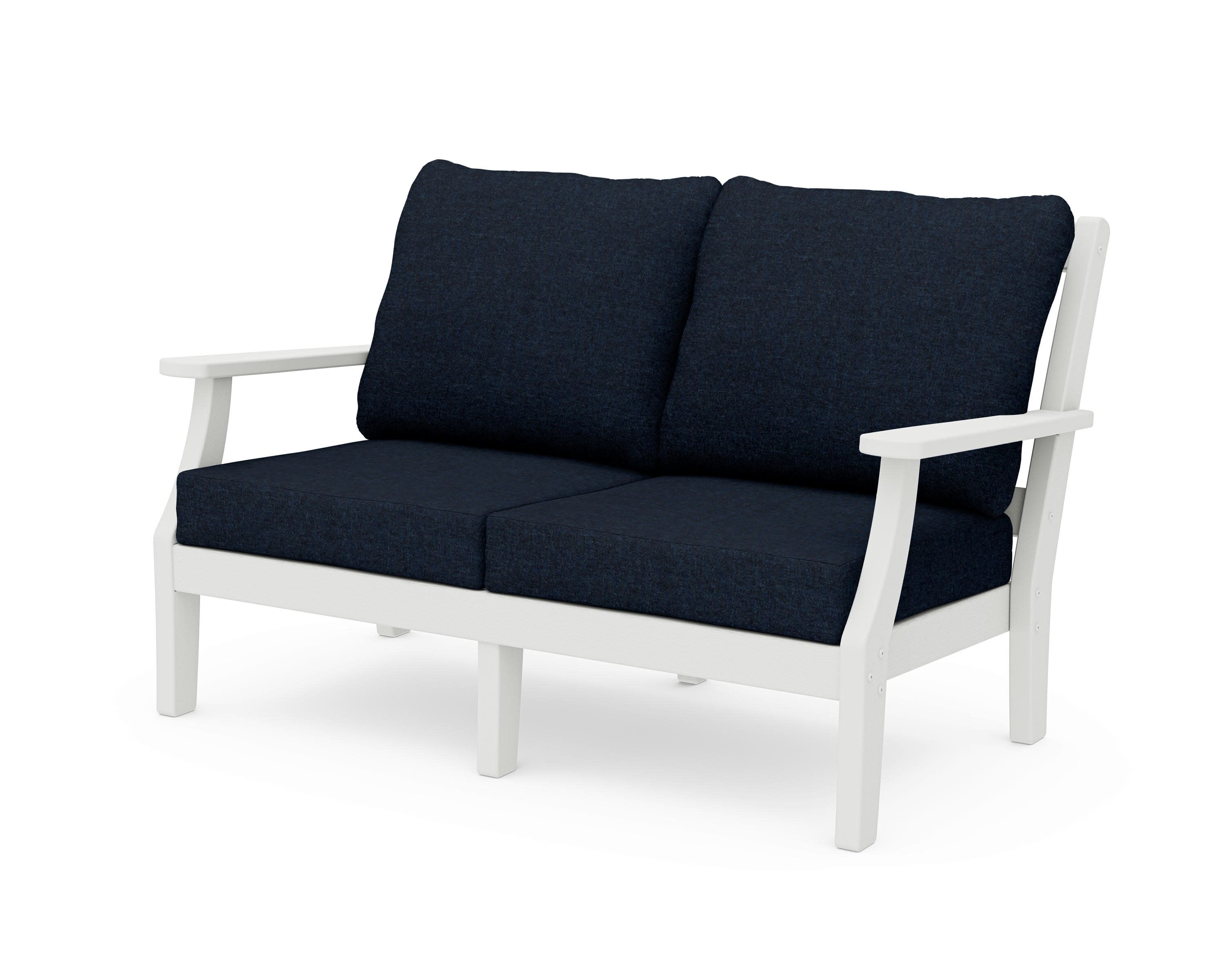 Chinoiserie Deep Seating Loveseat in Vintage White / Marine Indigo