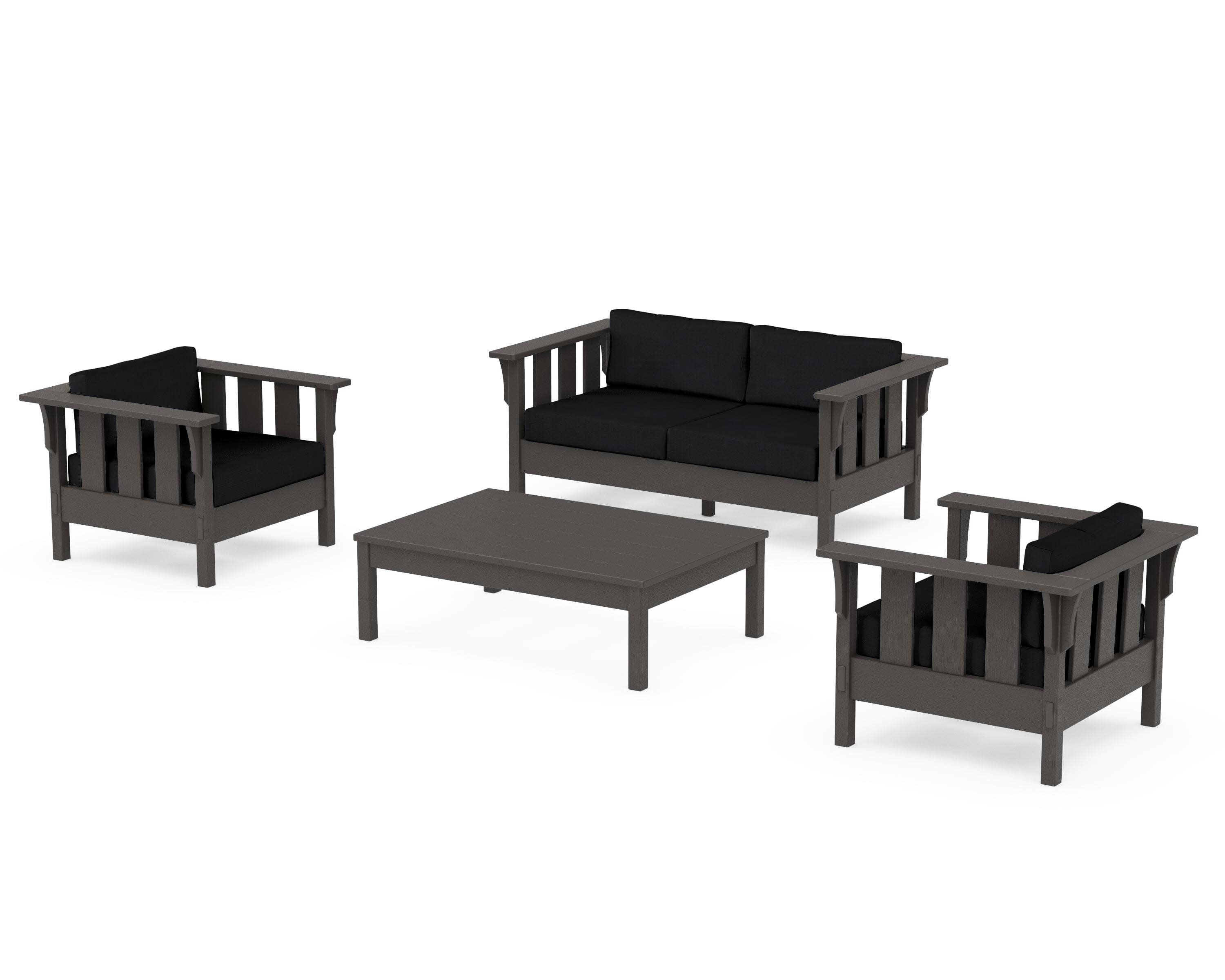 Acadia 4-Piece Deep Seating Set with Loveseat in Vintage Coffee / Midnight Linen