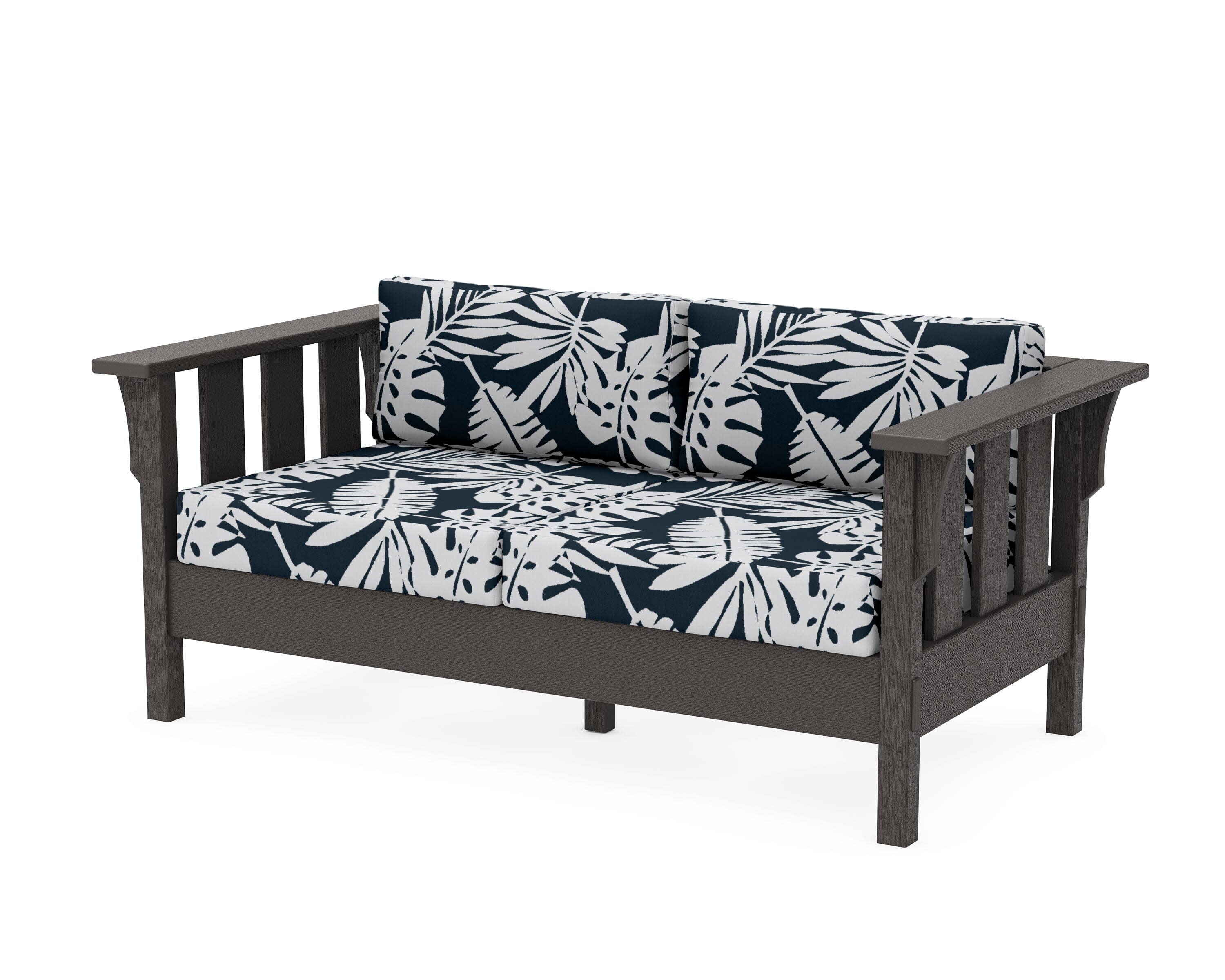 Acadia Deep Seating Loveseat in Vintage Coffee / Leaf Marine Indigo