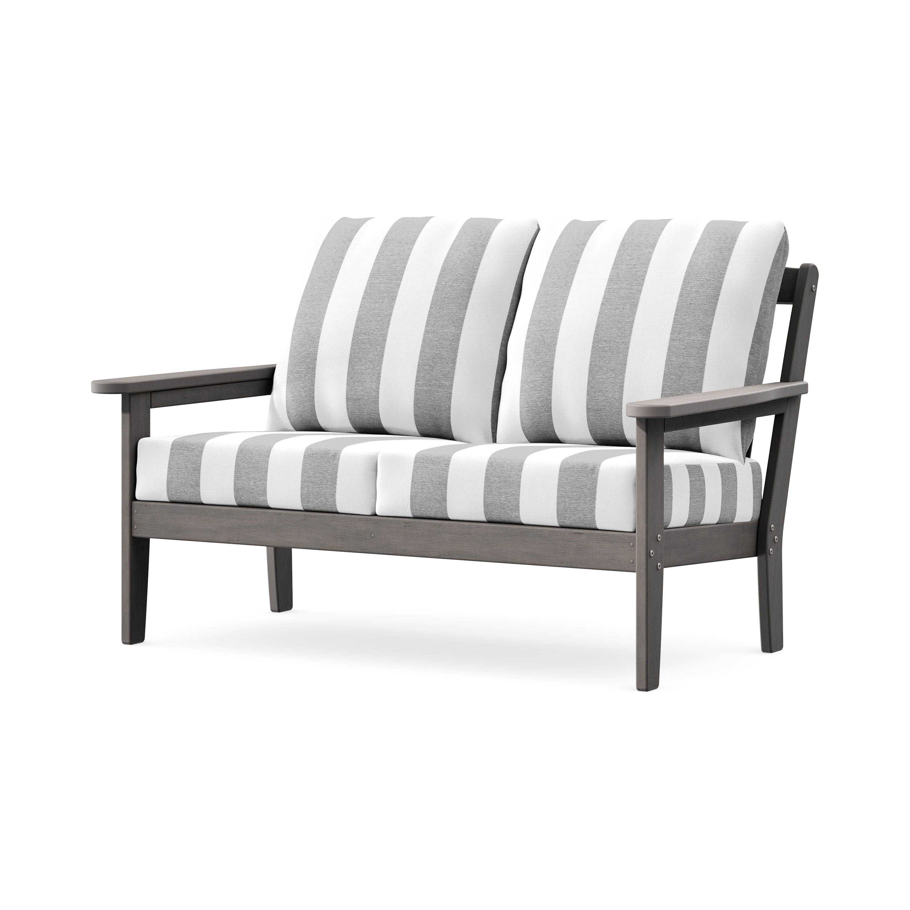 Cottage Deep Seating Loveseat in Driftwood / Cabana Stripe Grey Mist