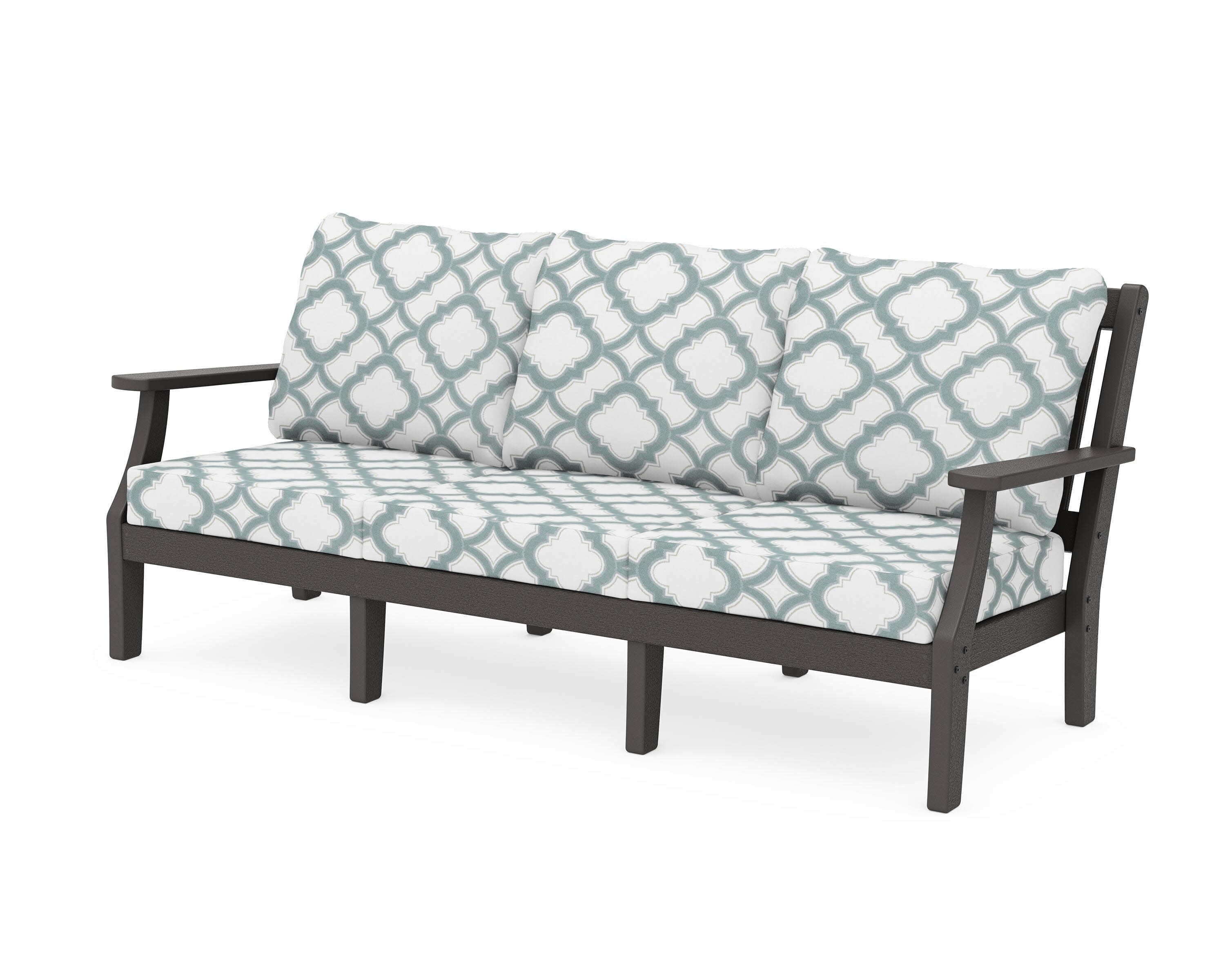 Chinoiserie Deep Seating Sofa in Vintage Coffee / Trellis Glacier Spa