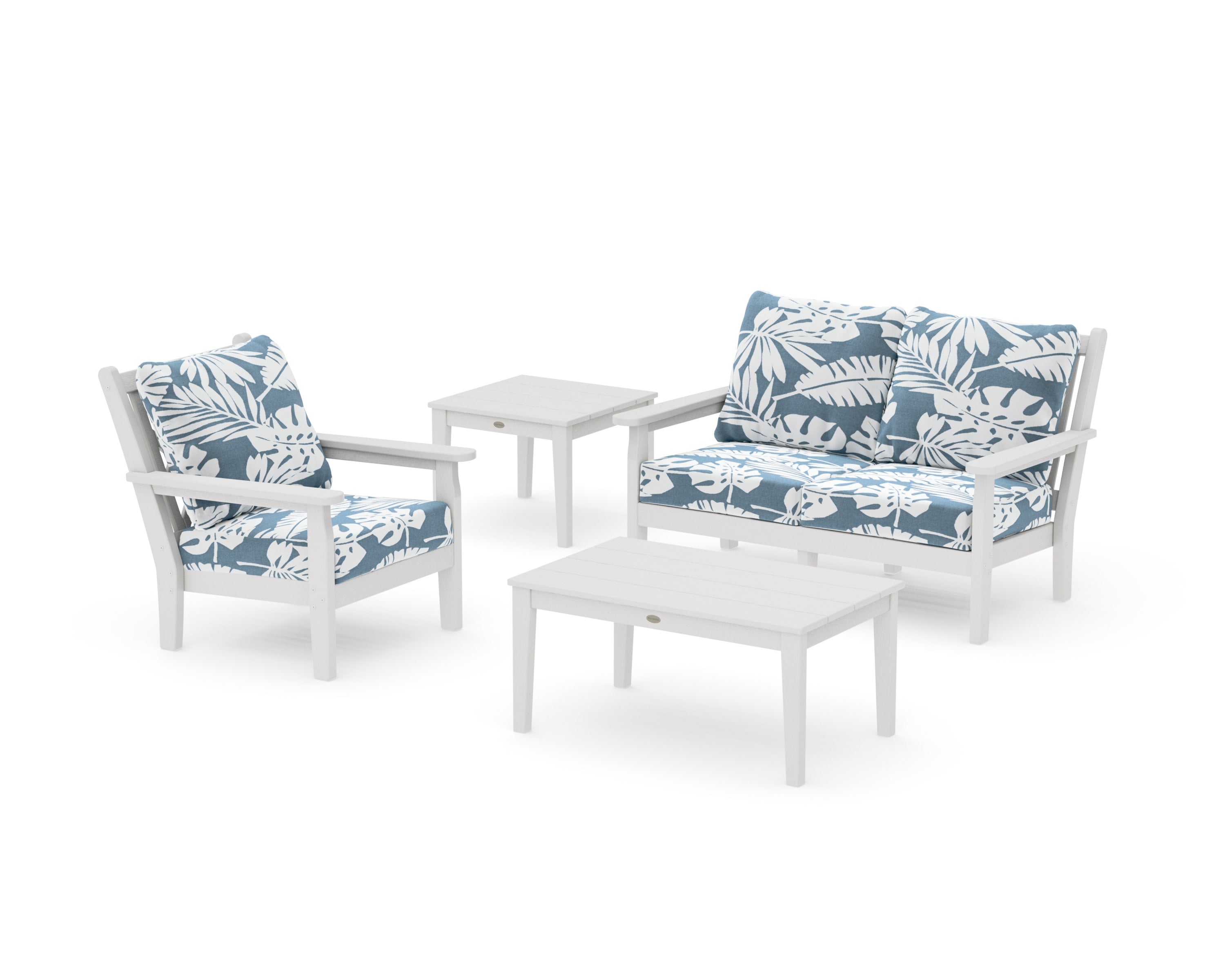 Chippendale 4-Piece Deep Seating Set in Vintage White / Leaf Sky Blue