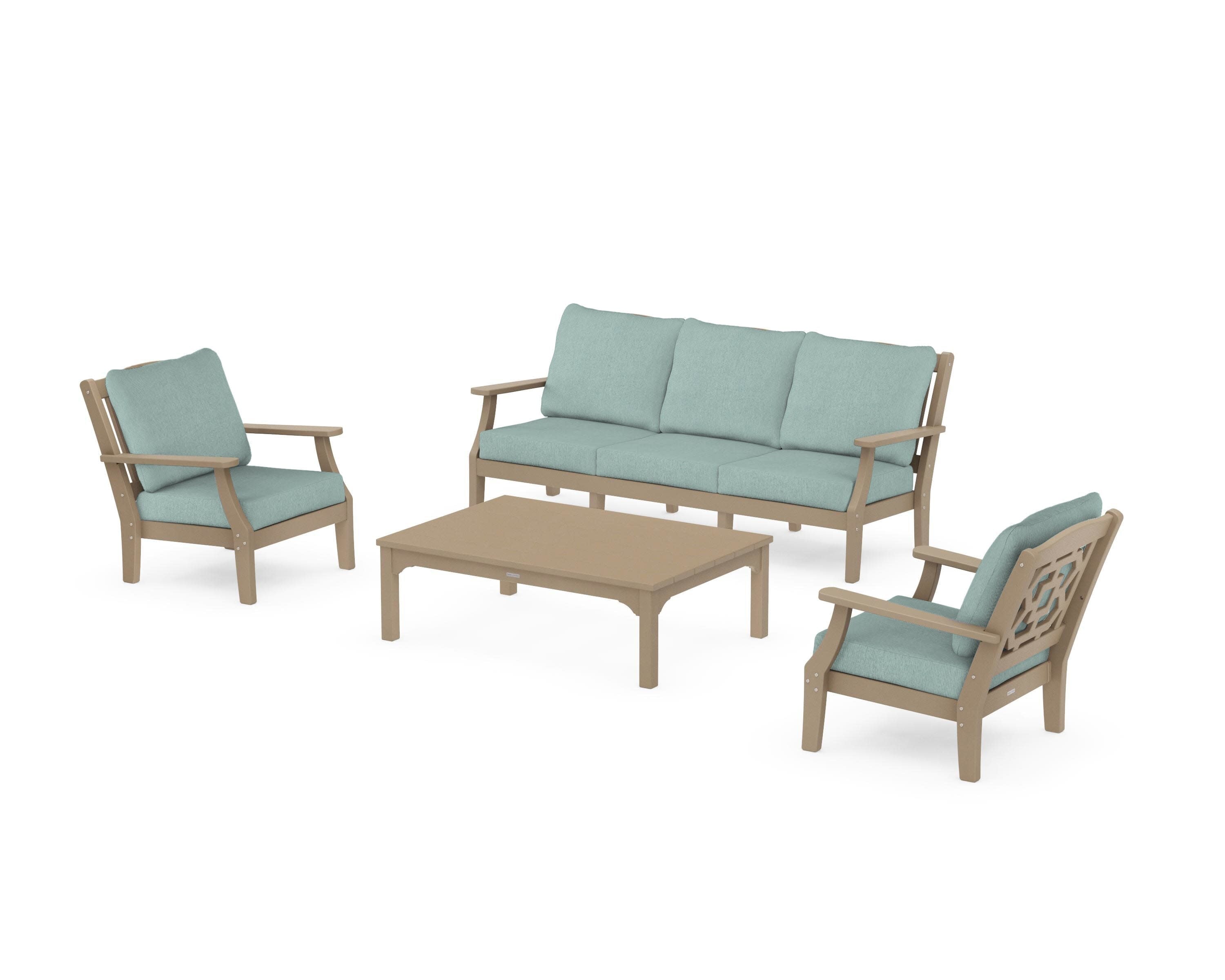 Chinoiserie 4-Piece Deep Seating Set with Sofa in Vintage Sahara / Glacier Spa