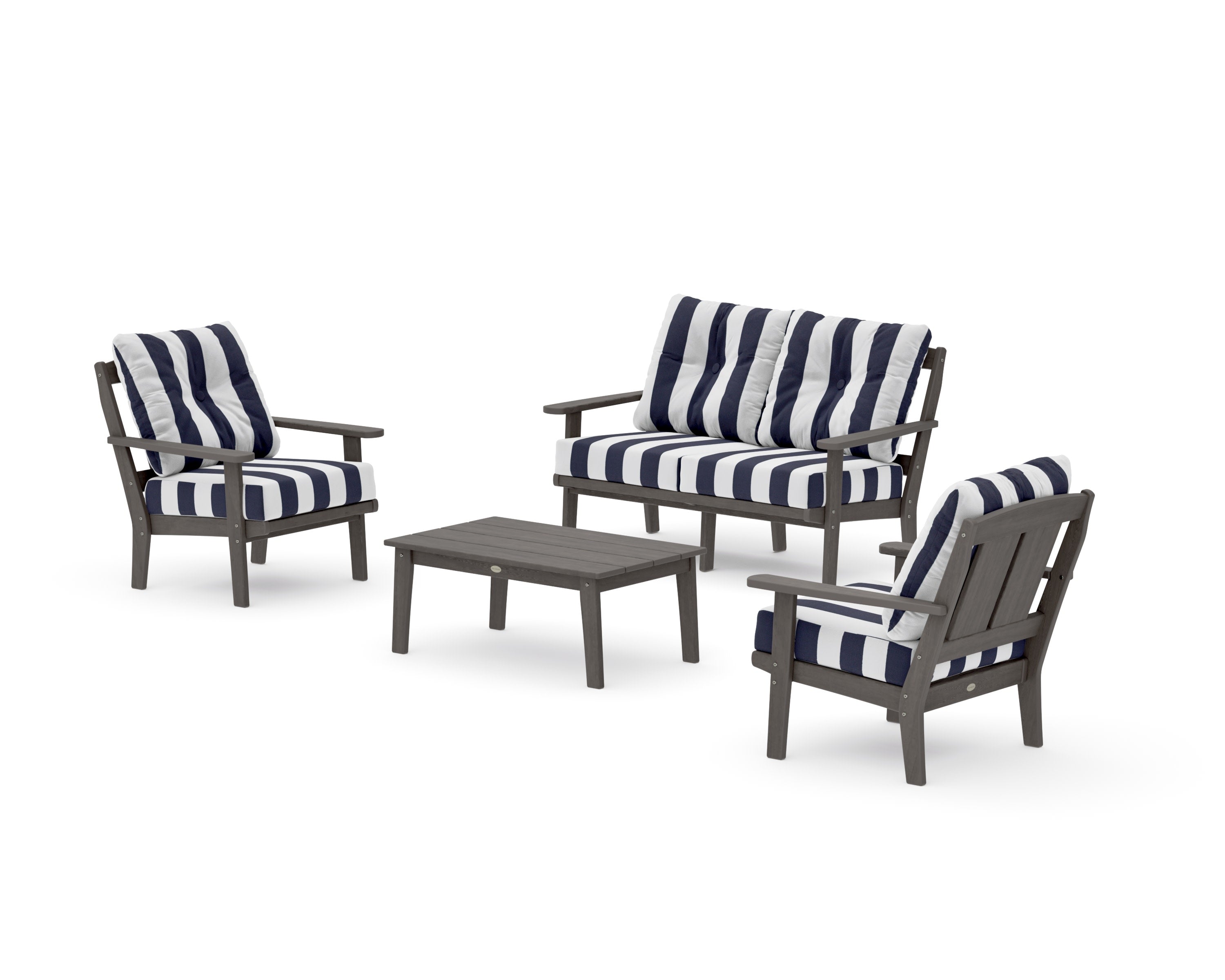 Mission 4-Piece Deep Seating Set with Loveseat in Driftwood / Cabana Stripe Navy