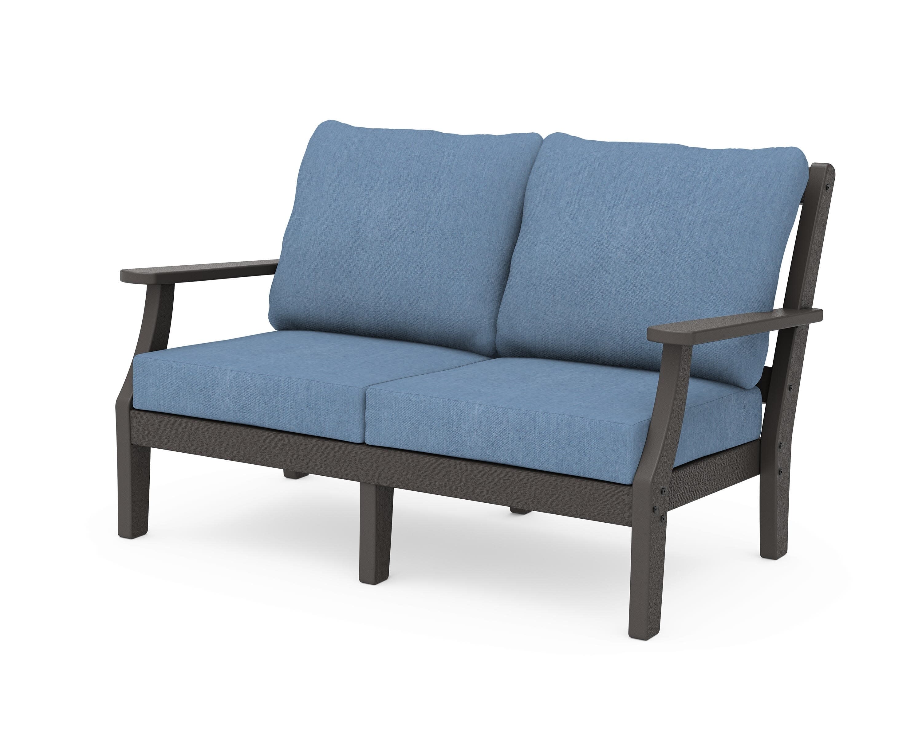 Chinoiserie Deep Seating Loveseat in Vintage Coffee / Sky Blue