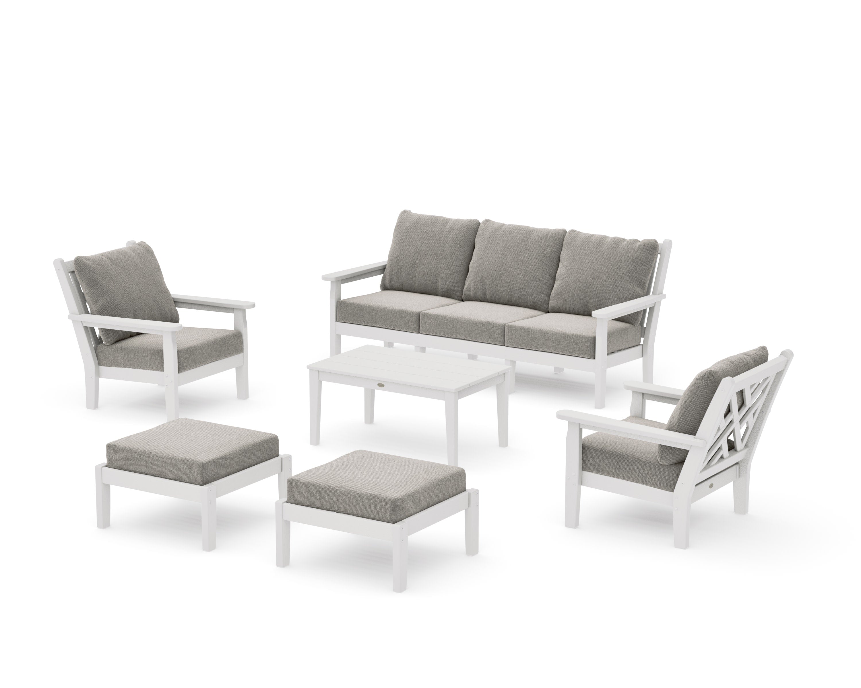 Chippendale 6-Piece Lounge Sofa Set in Vintage White / Weathered Tweed