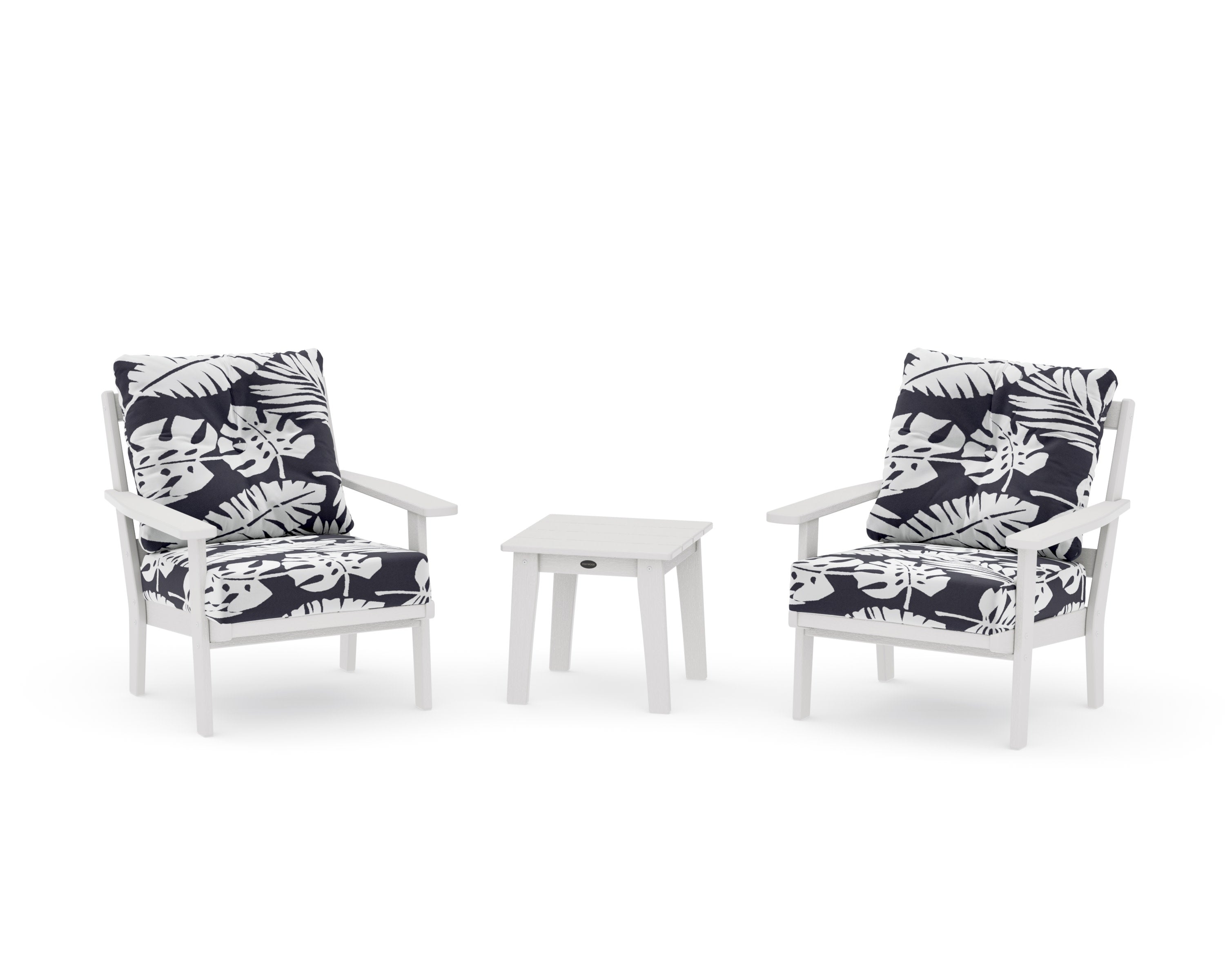Oxford 3-Piece Deep Seating Set in Vintage White / Leaf Navy