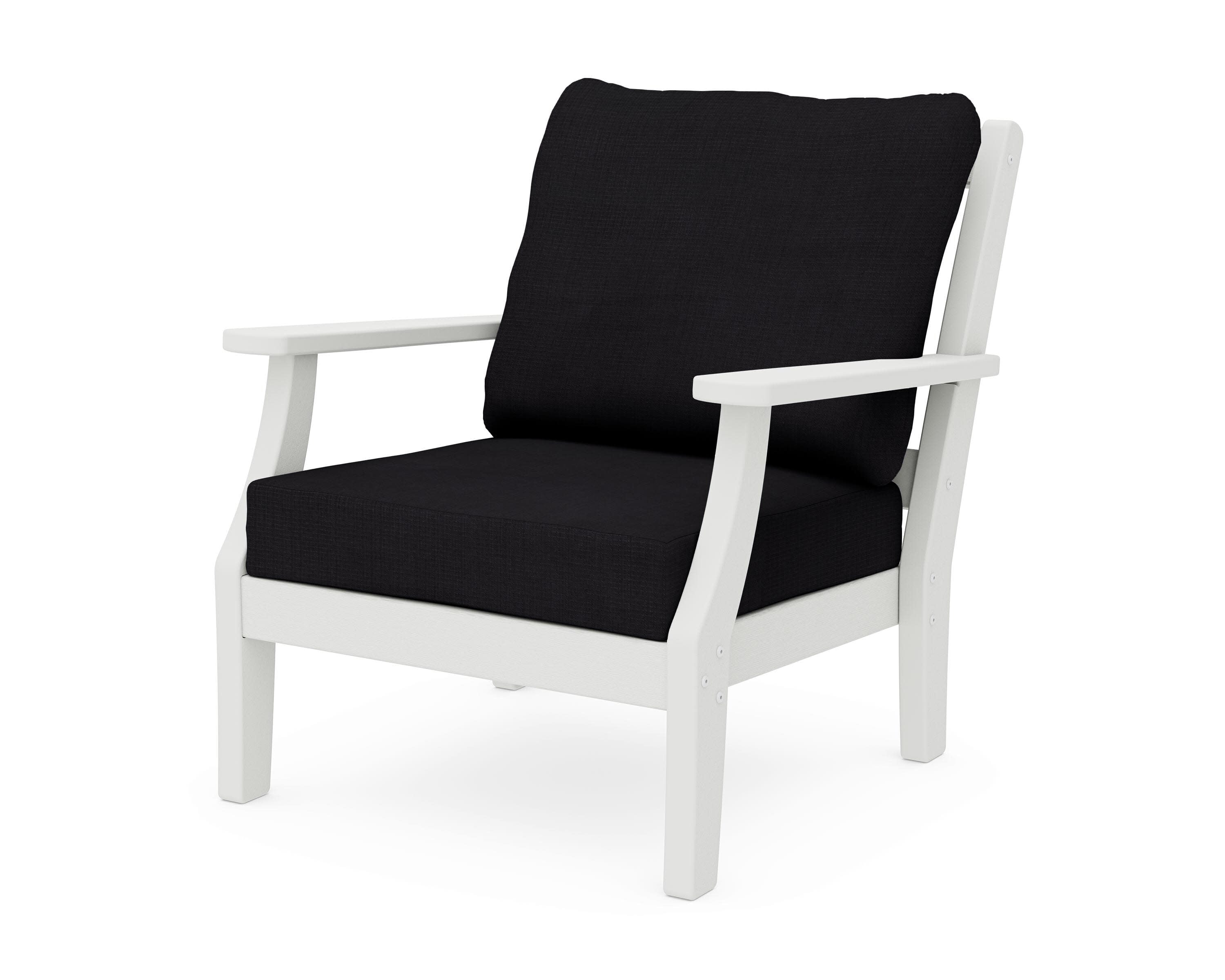 Chinoiserie Deep Seating Chair in Vintage White / Midnight Linen