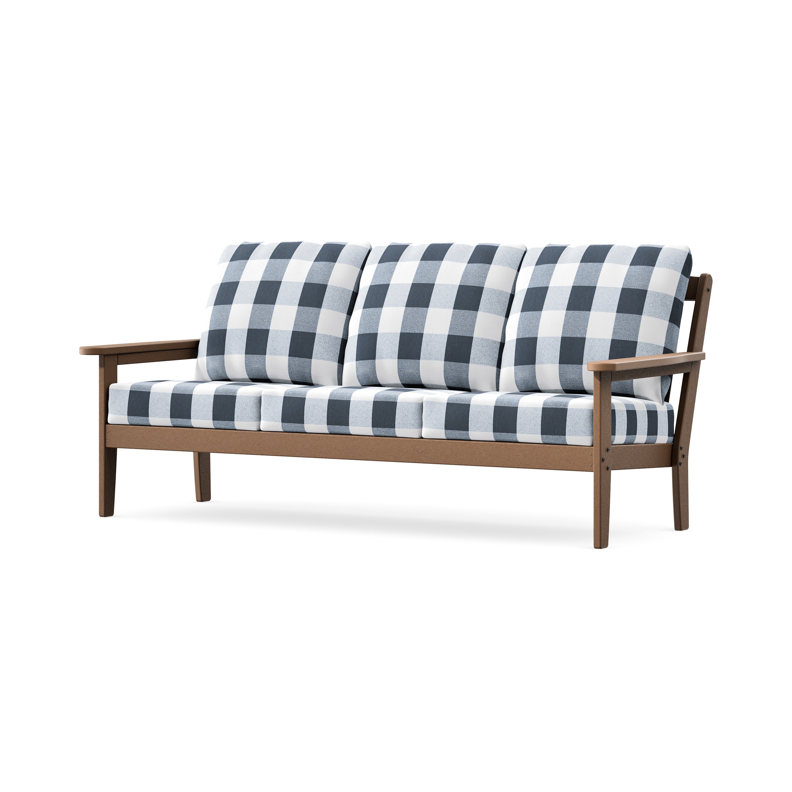 Cottage Deep Seating Sofa in Teak / Buffalo Plaid Marine Indigo