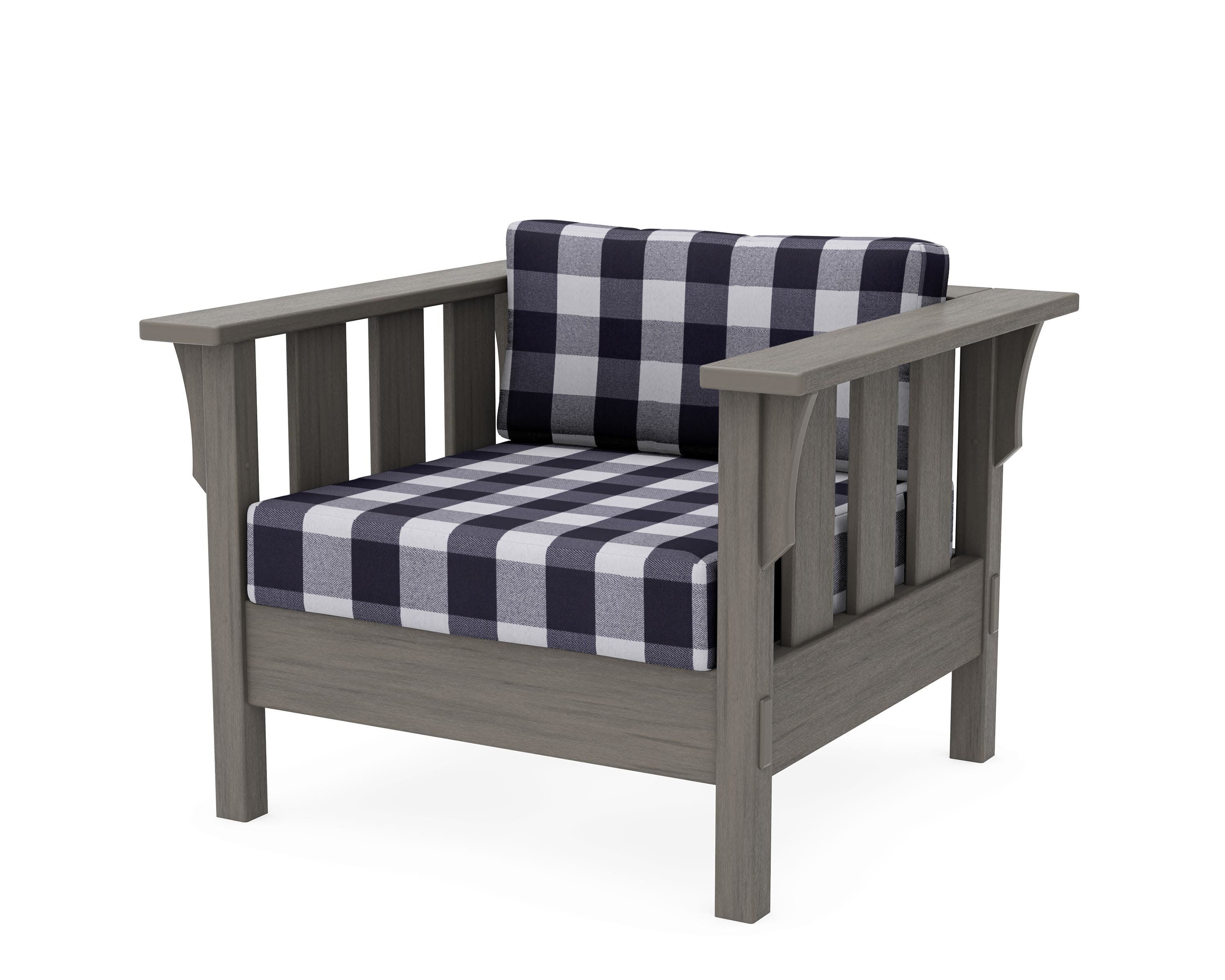 Acadia Deep Seating Chair in Driftwood / Buffalo Plaid Navy