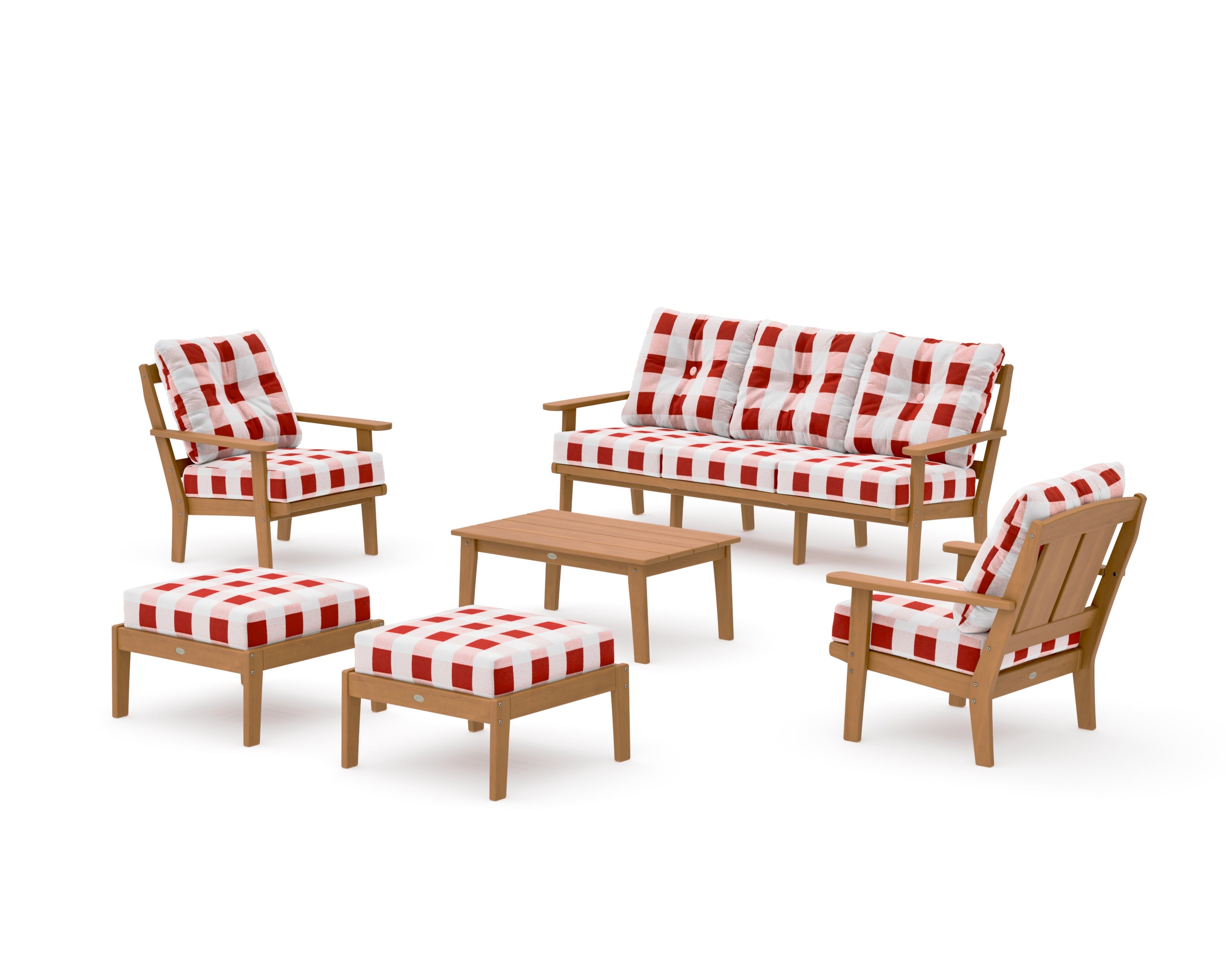 Mission 6-Piece Lounge Sofa Set in Natural / Buffalo Plaid Crimson