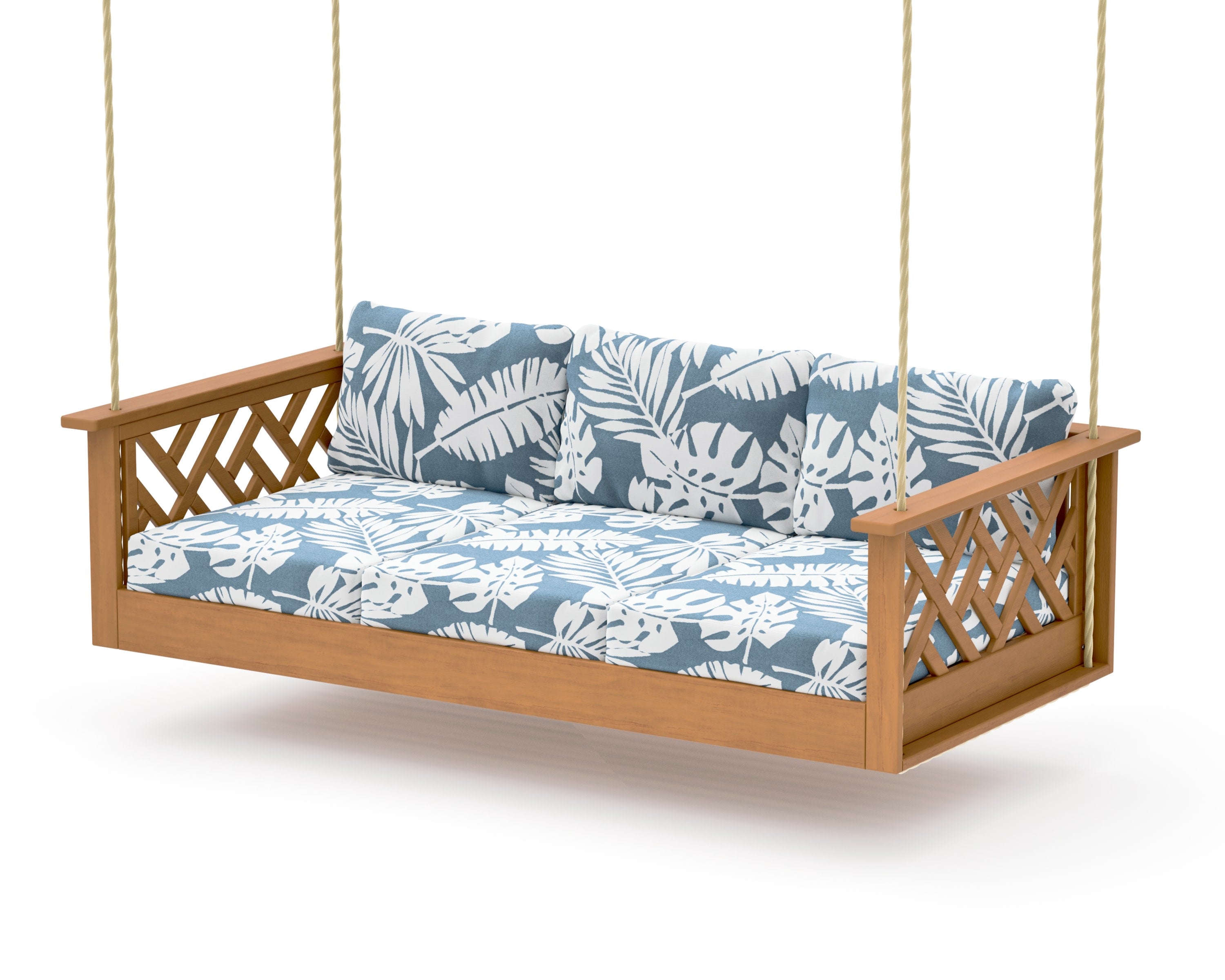 Chippendale Daybed Swing in Natural / Leaf Sky Blue