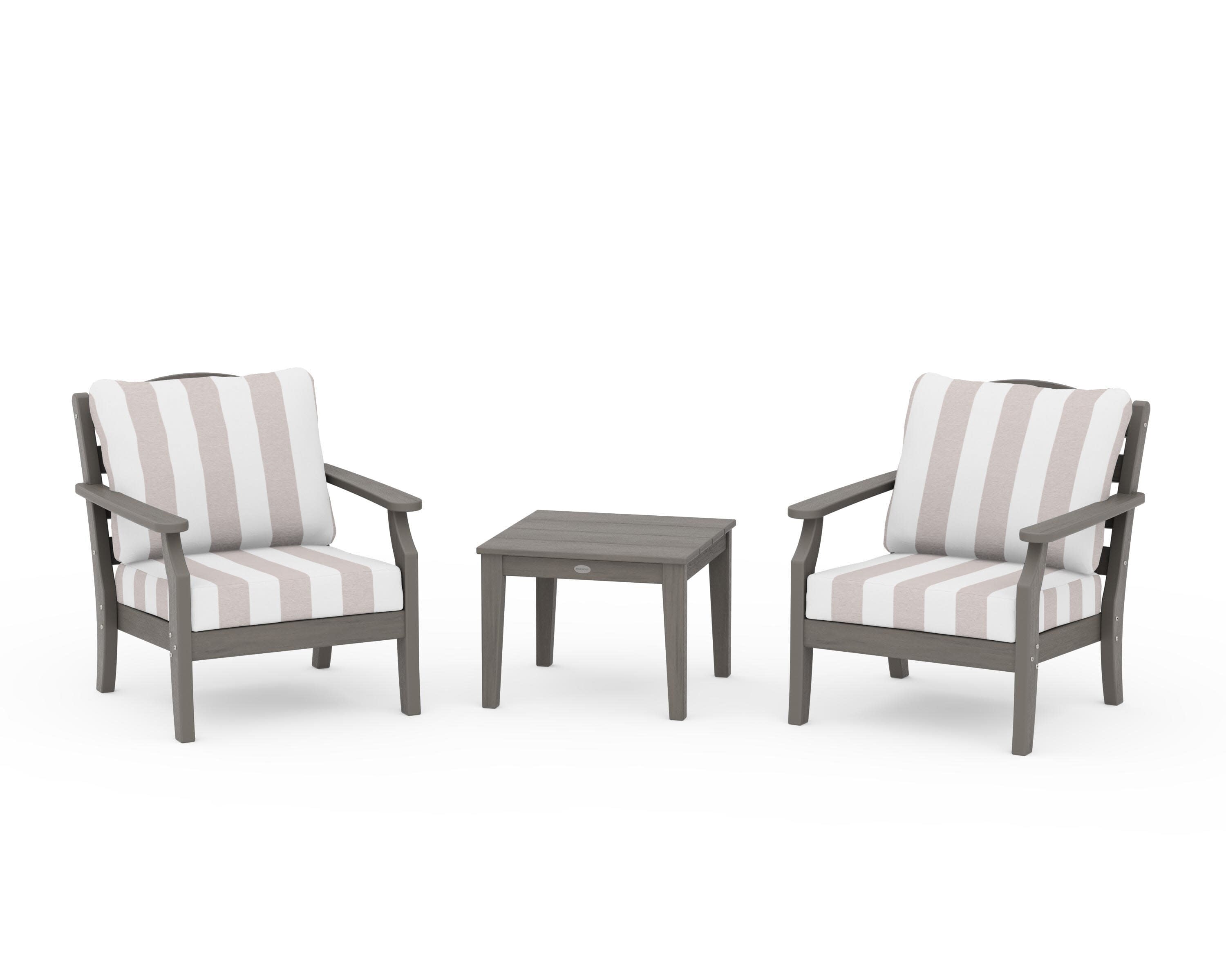 Savannah 3-Piece Deep Seating Set in Driftwood / Cabana Stripe Dune Burlap