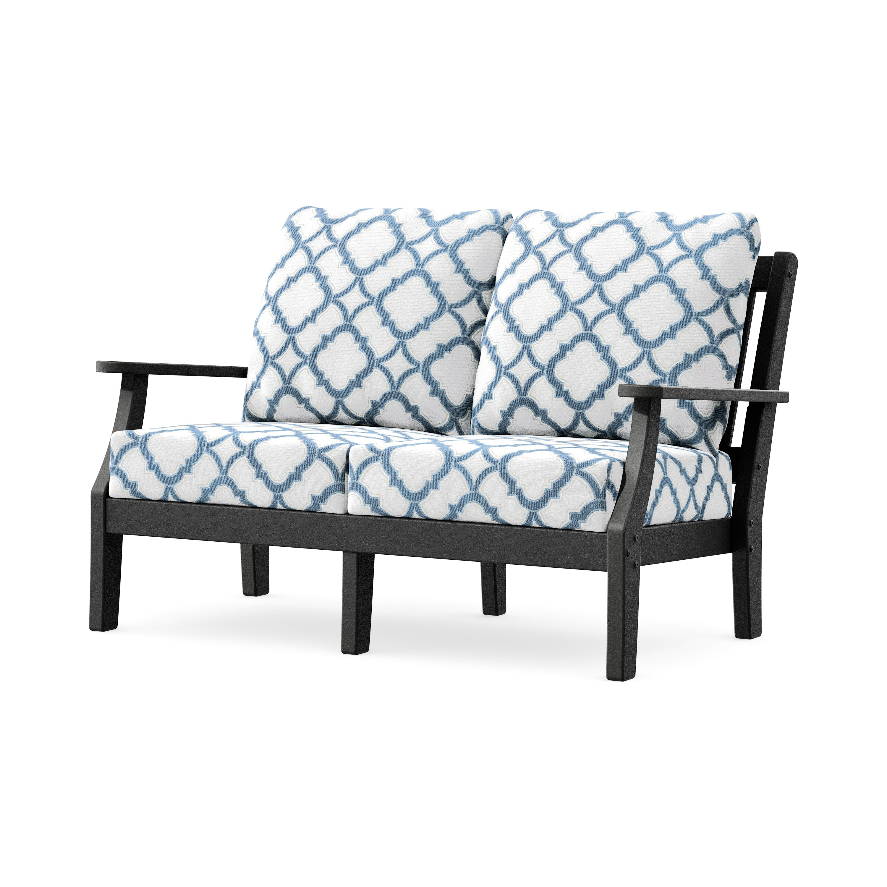 Chinoiserie Deep Seating Loveseat in Black / Trellis Sky Blue