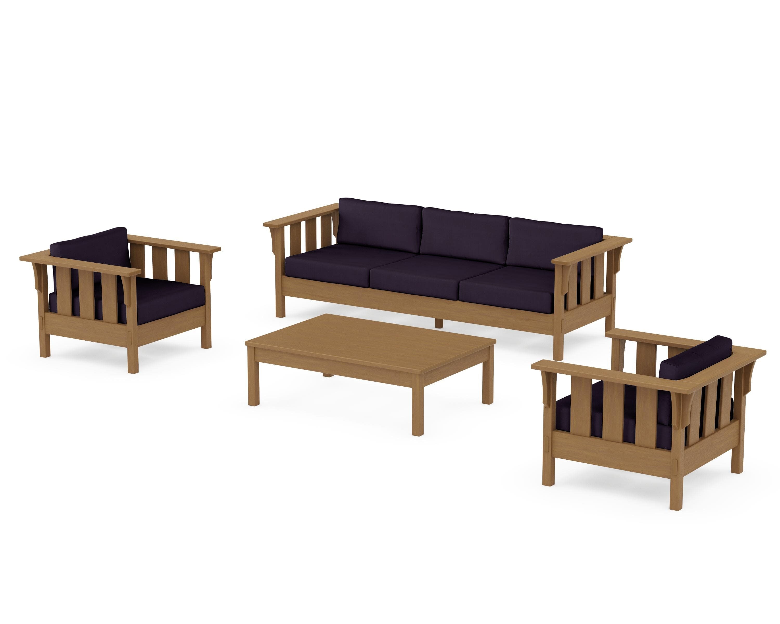 Acadia 4-Piece Deep Seating Set with Sofa in Natural / Navy Linen