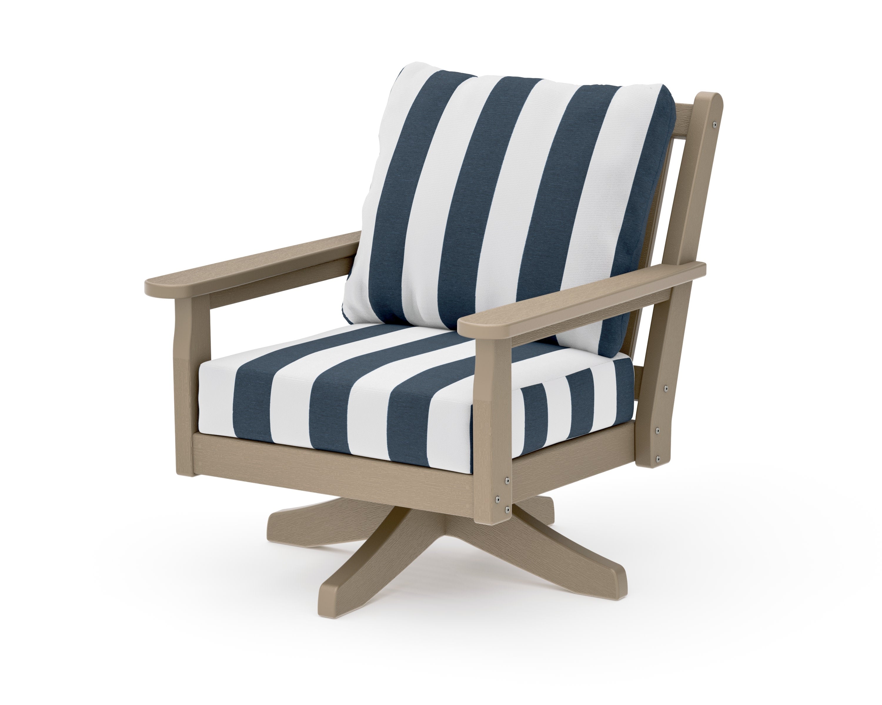 Chippendale Deep Seating Swivel Chair in Vintage Sahara / Cabana Stripe Marine Indigo