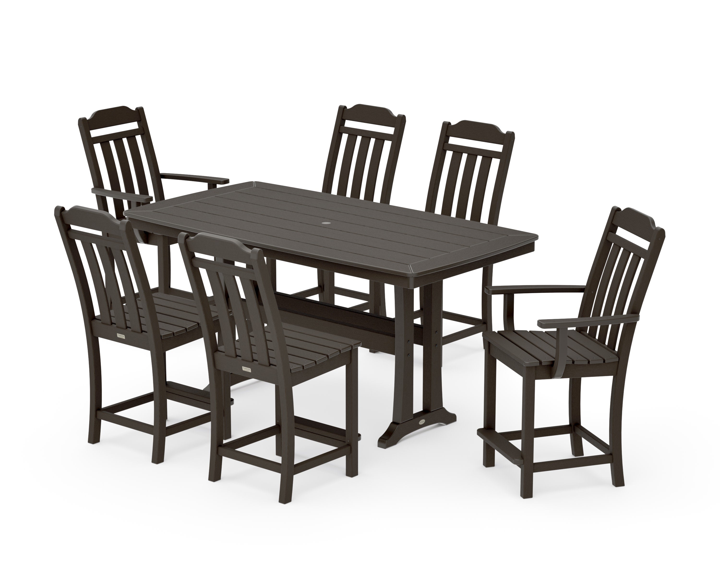 Cottage 7-Piece Counter Set with Trestle Legs in Vintage Coffee