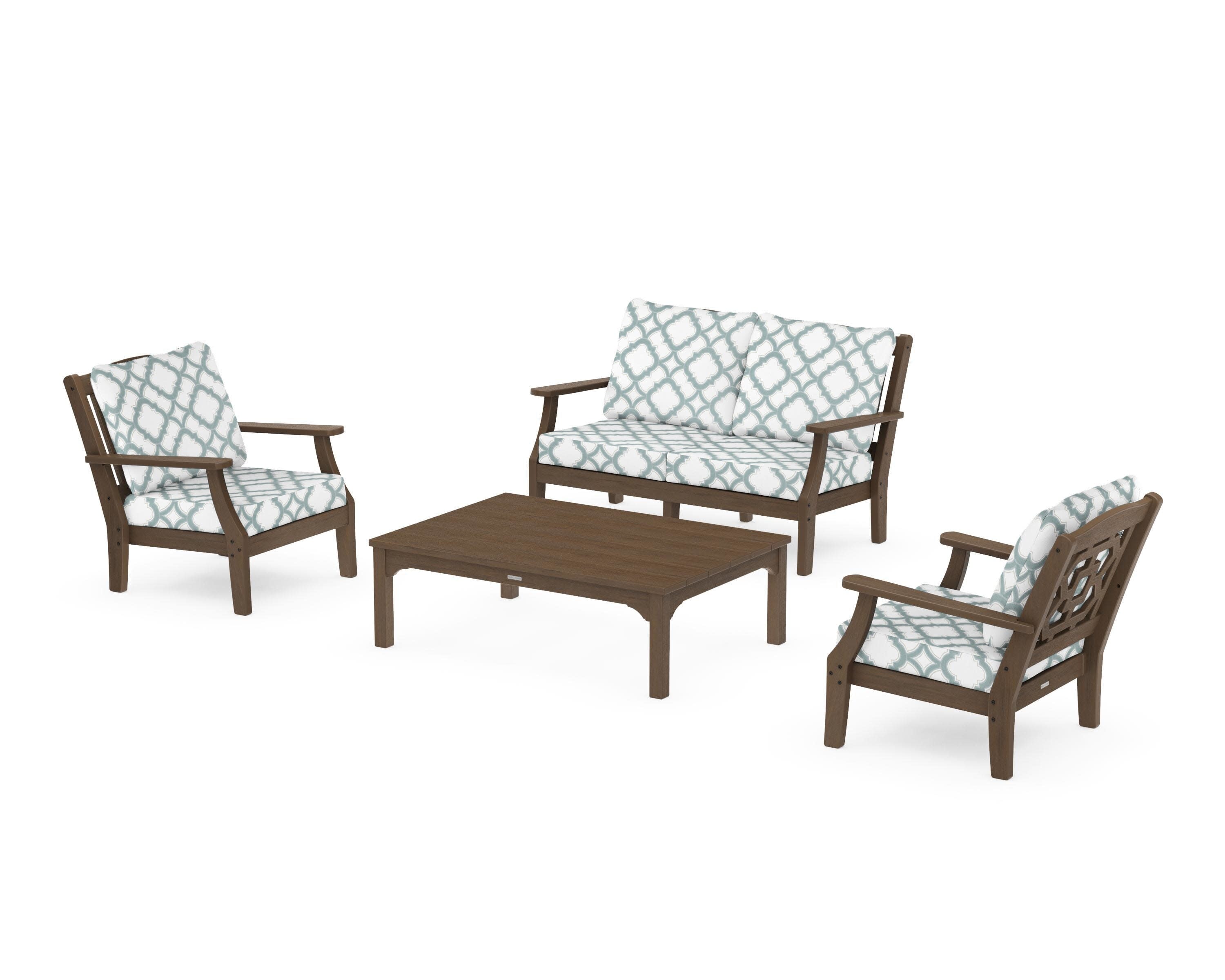 Chinoiserie 4-Piece Deep Seating Set with Loveseat in Kona / Trellis Glacier Spa