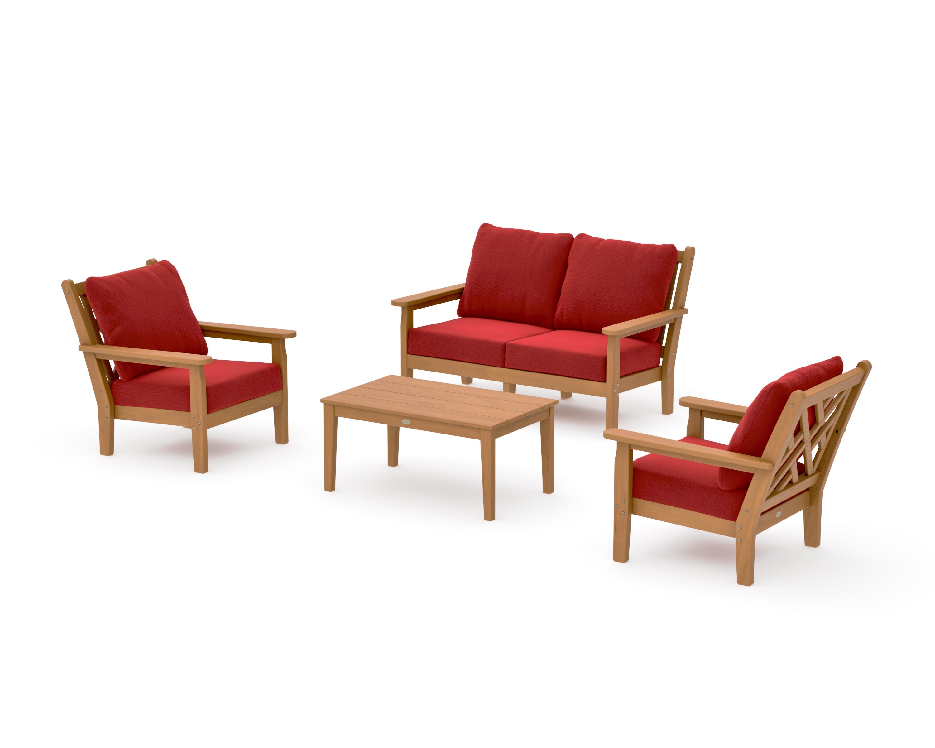 Chippendale 4-Piece Deep Seating Set with Loveseat in Natural / Crimson Linen