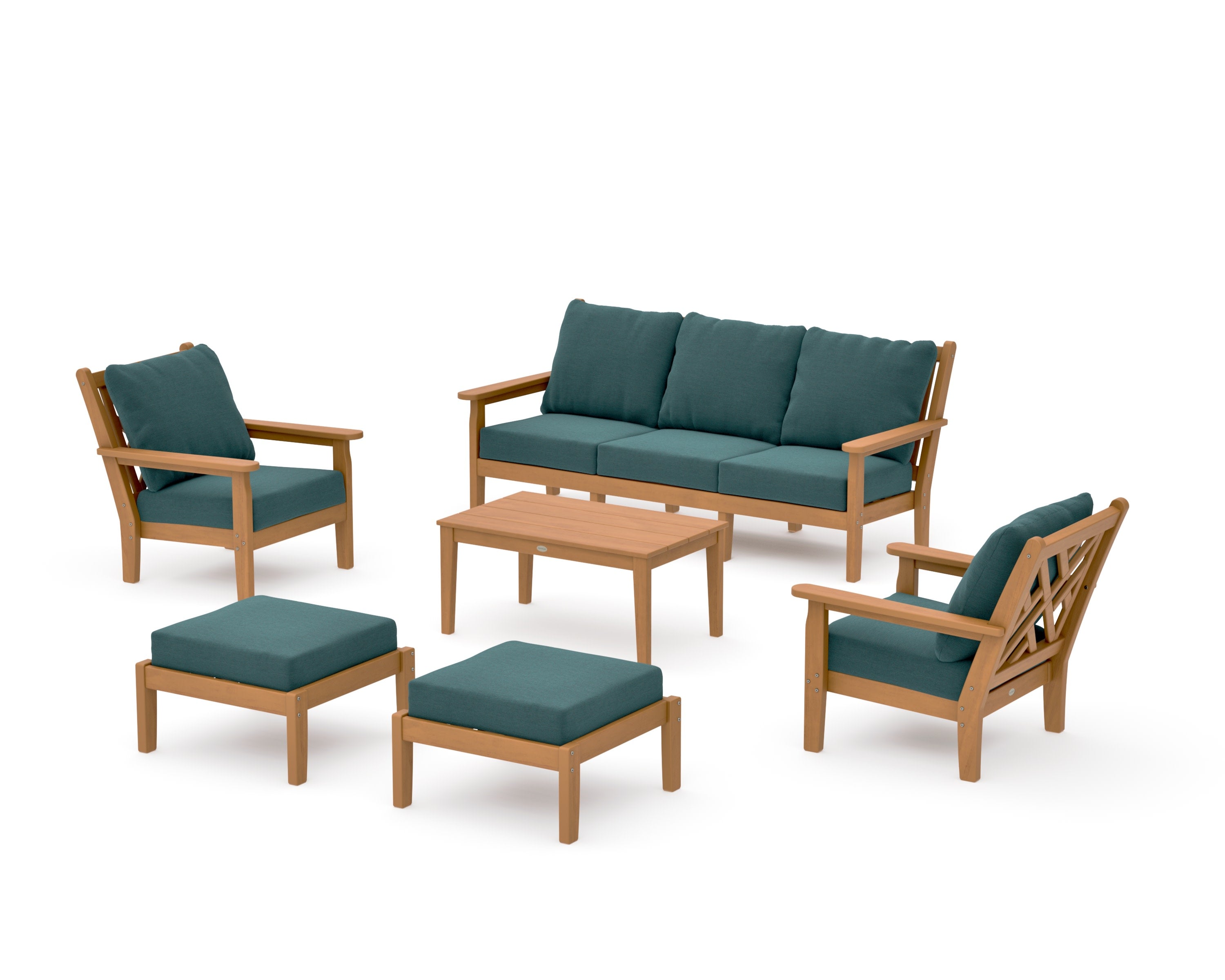 Chippendale 6-Piece Lounge Sofa Set in Natural / Ocean Teal