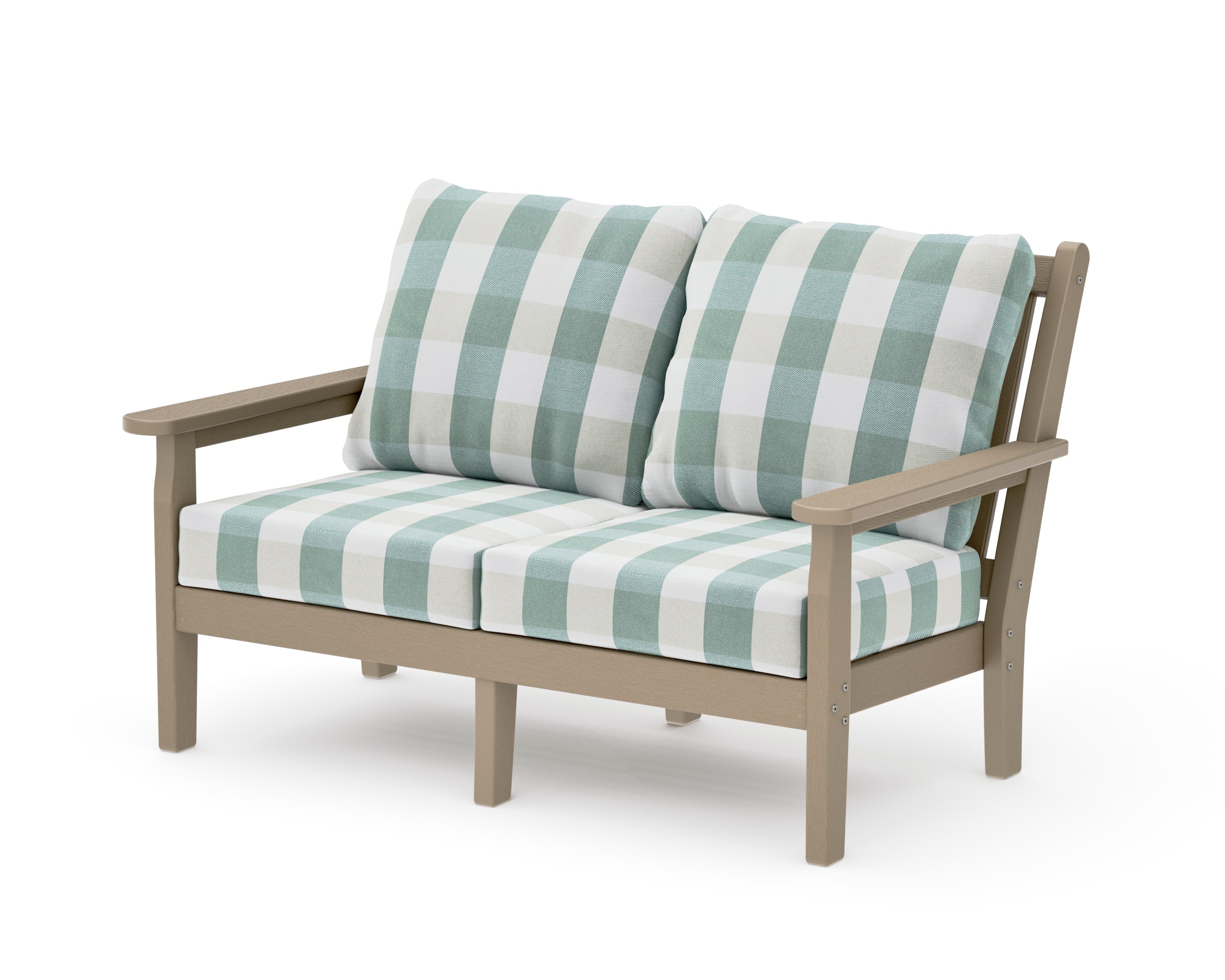 Chippendale Deep Seating Loveseat in Vintage Sahara / Buffalo Plaid Glacier Spa