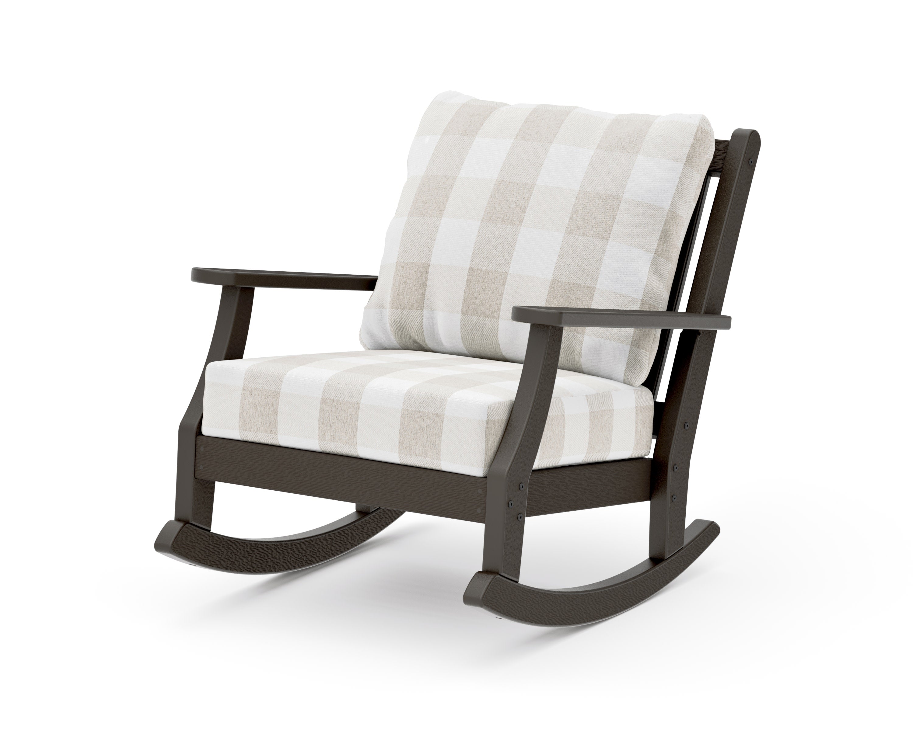 Wovendale Deep Seating Rocking Chair in Vintage Coffee / Buffalo Plaid Dune Burlap