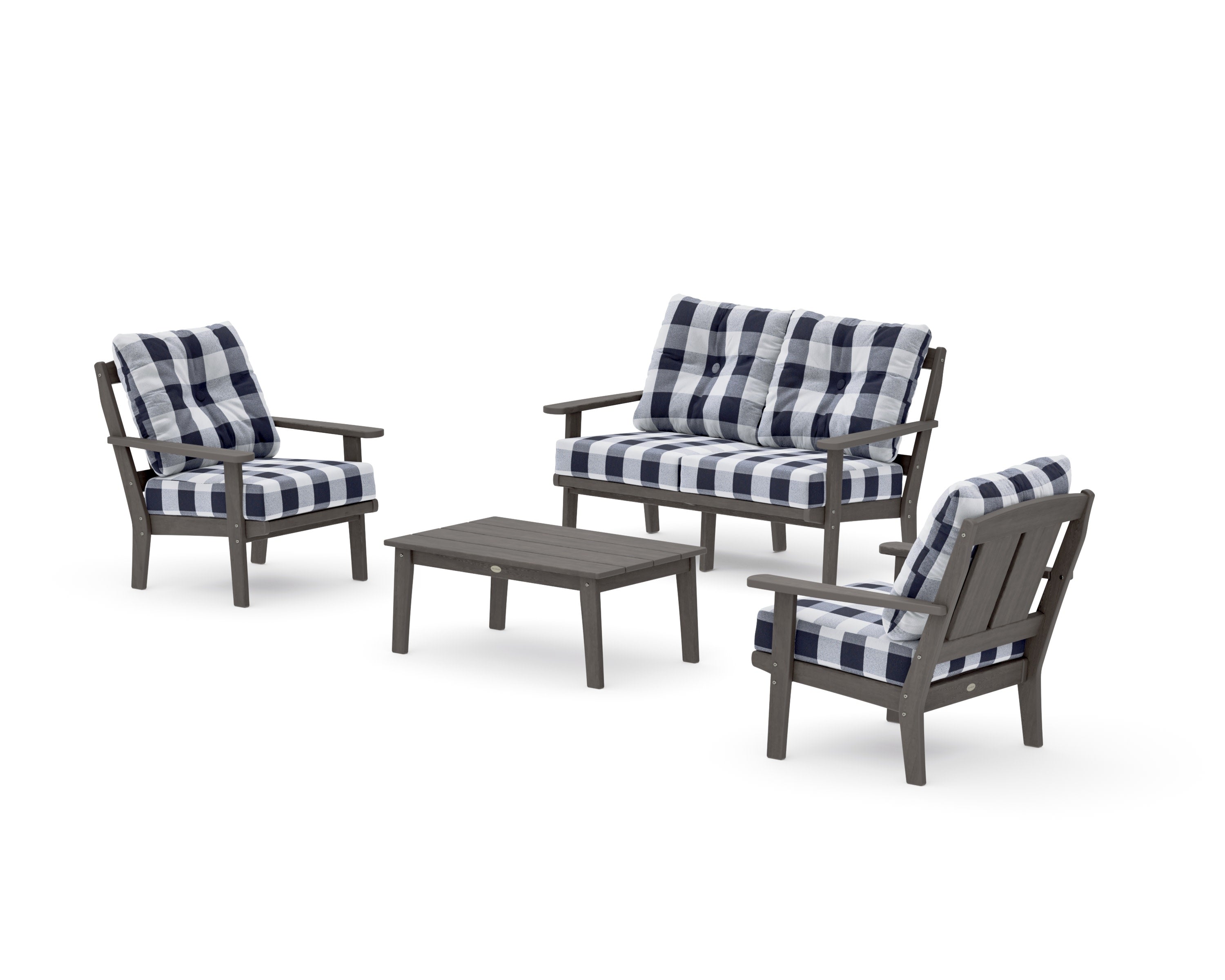 Mission 4-Piece Deep Seating Set with Loveseat in Driftwood / Buffalo Plaid Navy