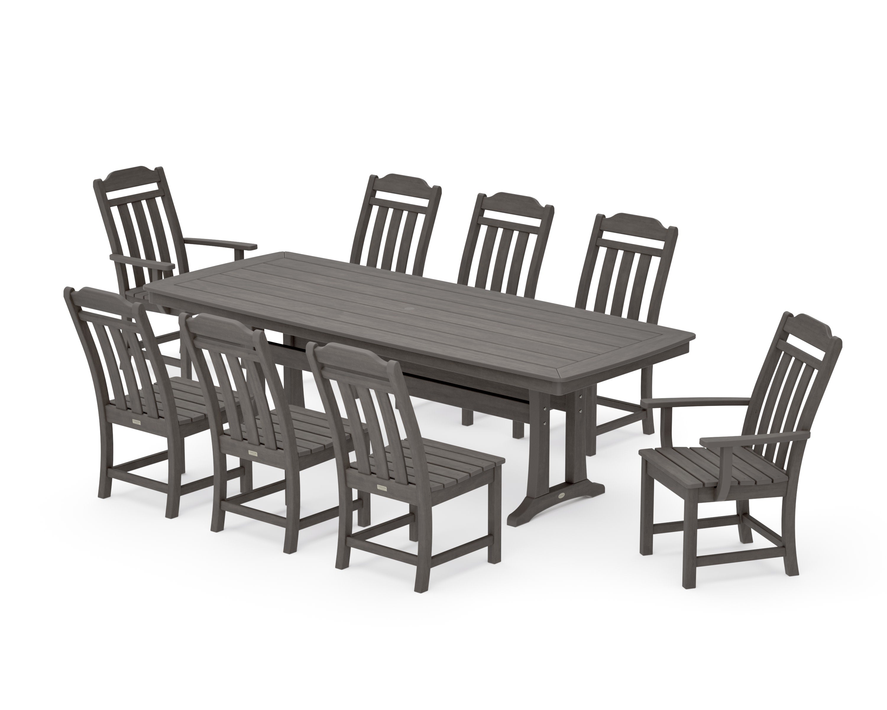 Cottage 9-Piece Dining Set with Trestle Legs in Driftwood
