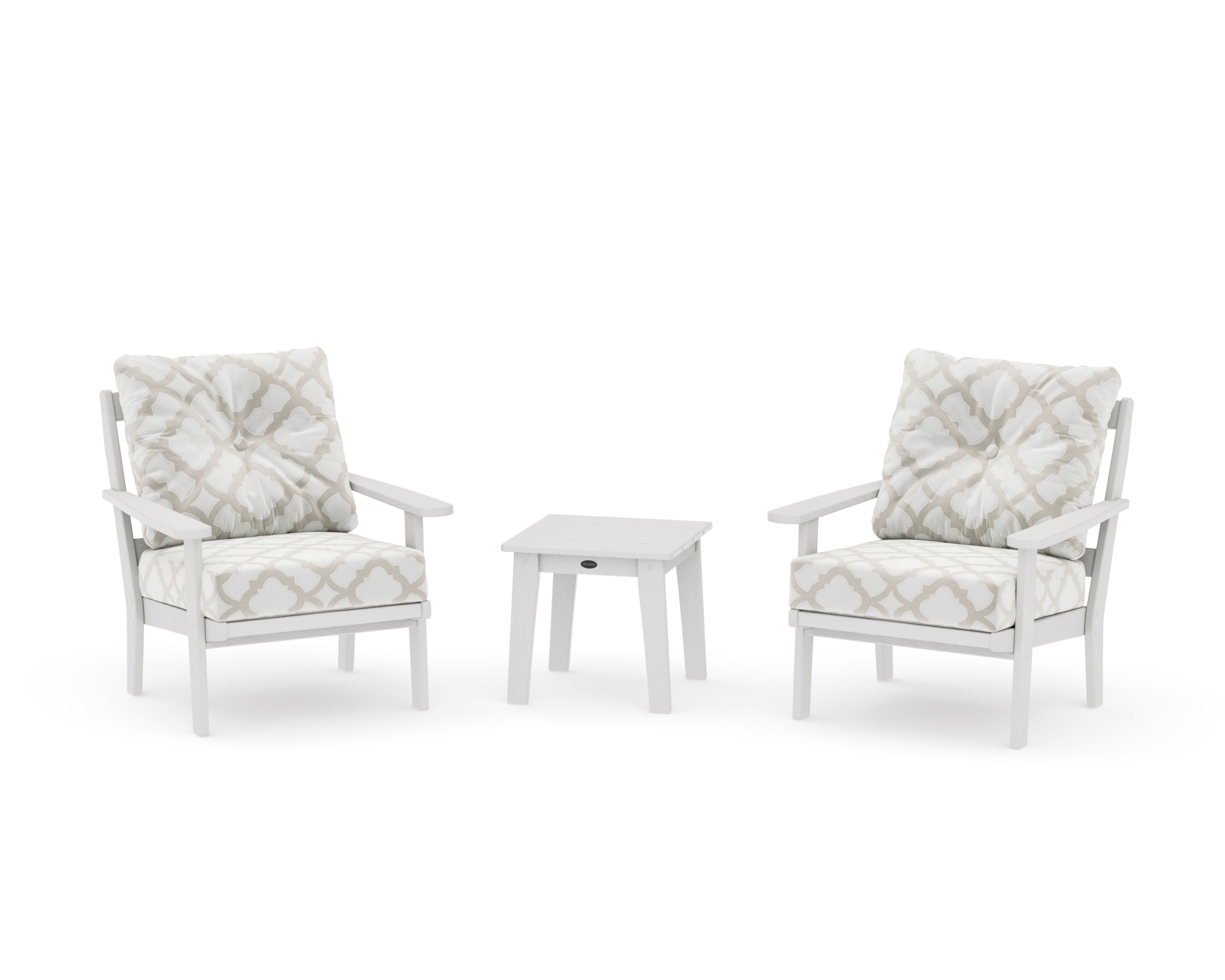 Mission 3-Piece Deep Seating Set in Vintage White / Trellis Dune Burlap